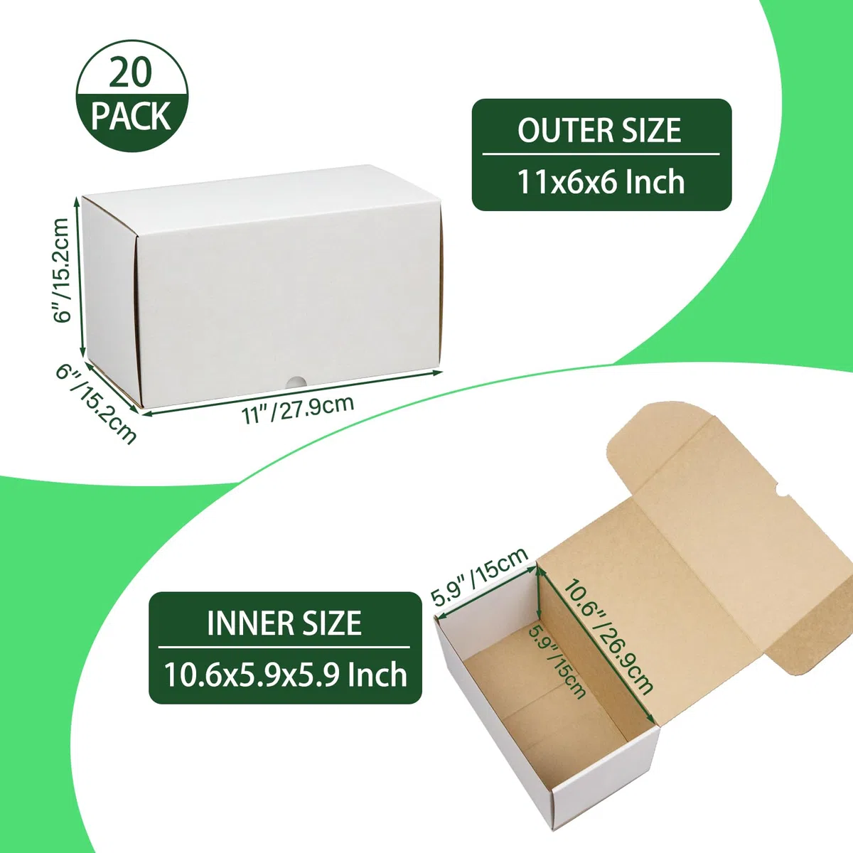20 cajas de cartón ondulado blanco para pequeñas empresas, 28 x 15,2 x 15,2 x 15,2 cm
