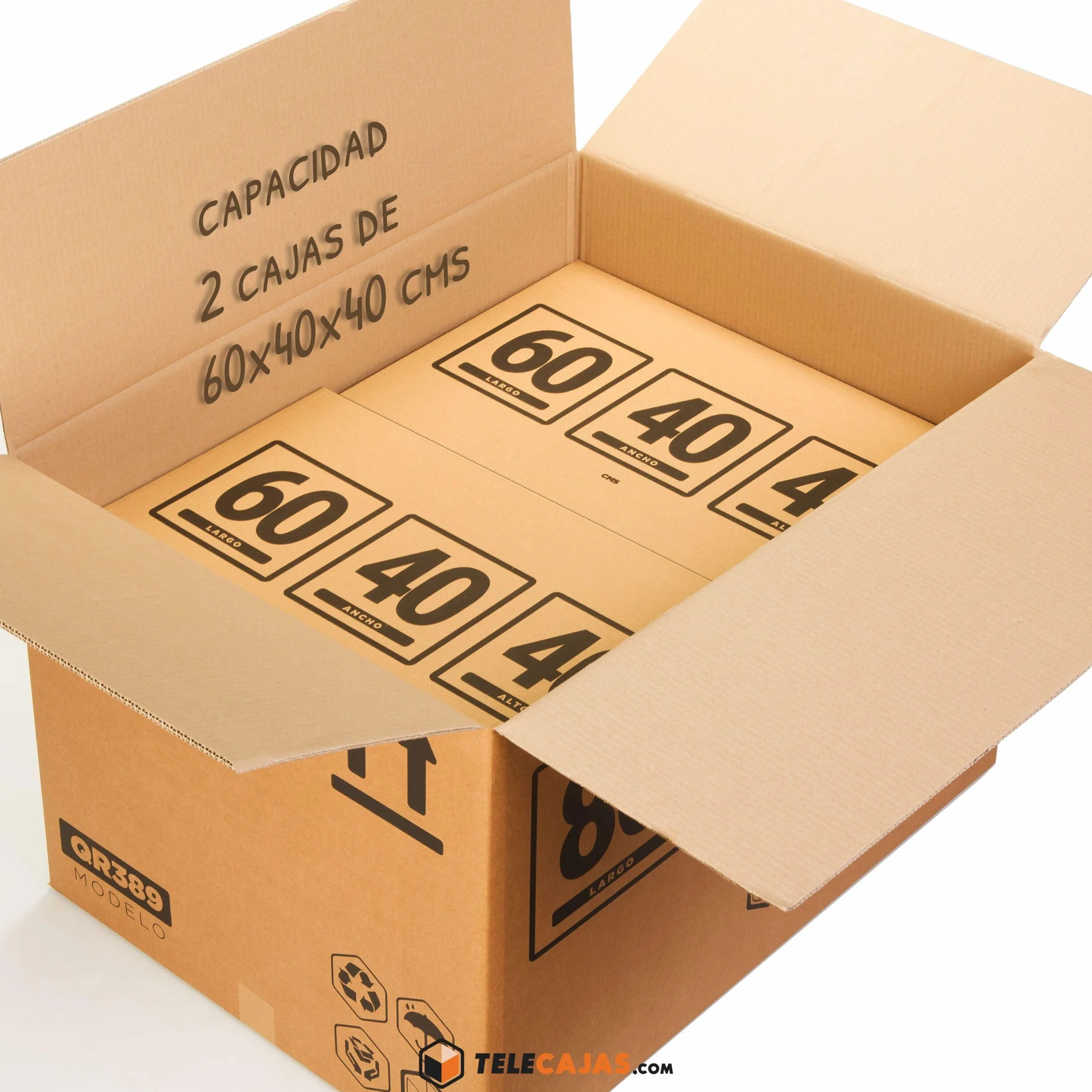 TELECAJAS | 2 Cajas 80x60x55 cm - Cajas Gigante de Cartón Mudanza Baul Grande - Medio Palet | Ideal para Envío y Guardar Objetos Voluminosos Anónimas, Doble Pared Reforzada | Pack de 2