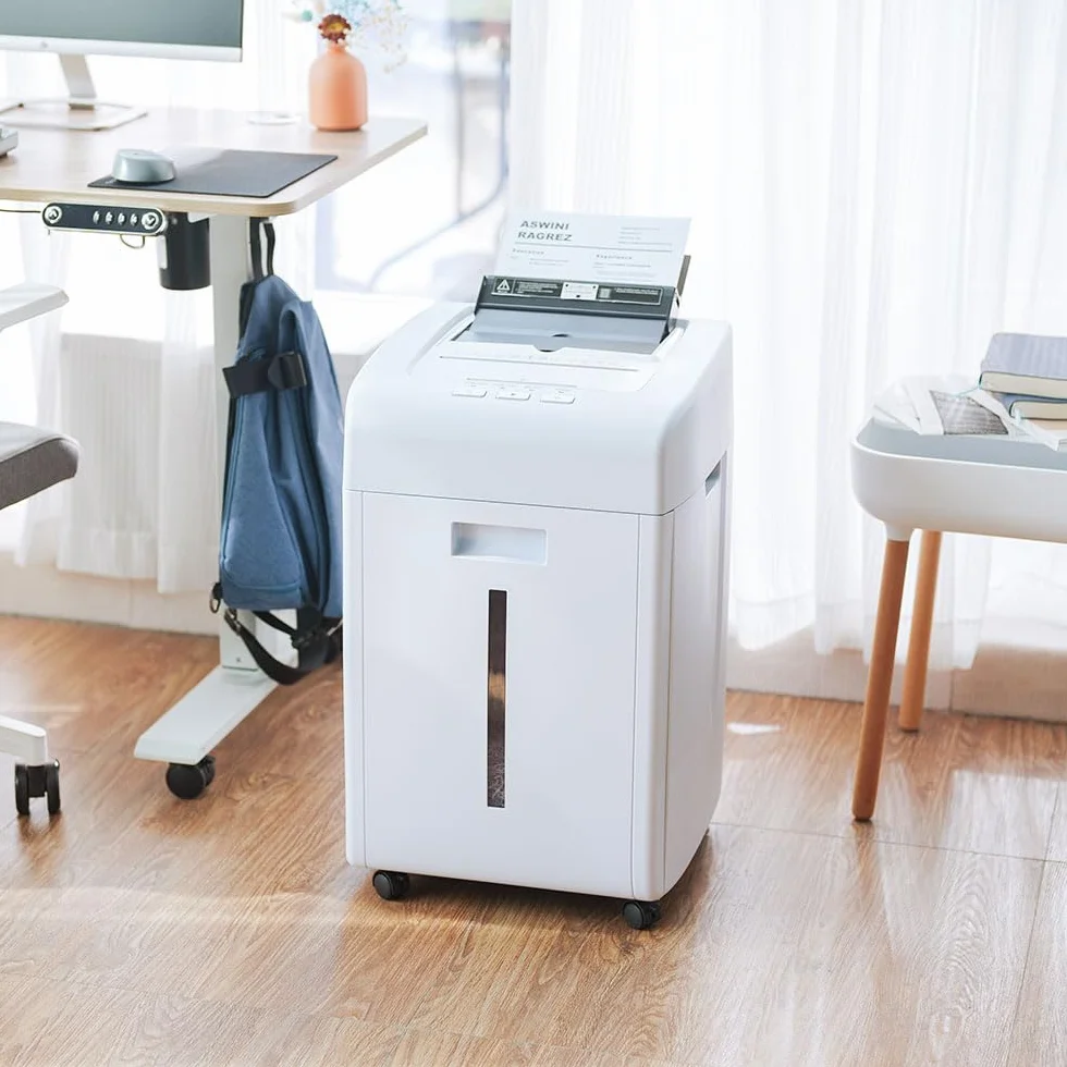 Kalopsia Destructora de Papel Profesional: 200 Hojas Destructora Automatica 60Min Trituradora de Papel Microcorte Seguridad P5 Tarjeta de Crédito/CD/Grapa Destructora Papel Oficina Casa con Cubo 35L
