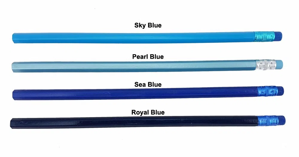 ezencils - Lápices hexagonales de barril azul real con goma de borrar azul y virola azul, paquete de 36 unidades, borrador que no mancha, mina HB # 2, sin afilar, sin marca