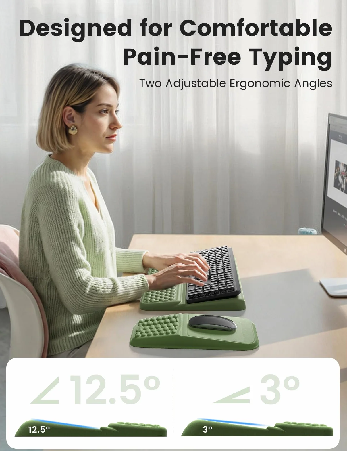 Vaydeer Juego de soporte para teclado y alfombrilla de mouse con reposamuñecas, soporte de muñeca de espuma viscoelástica suave, cojín ergonómico para escritorio, alivia el dolor del túnel carpiano