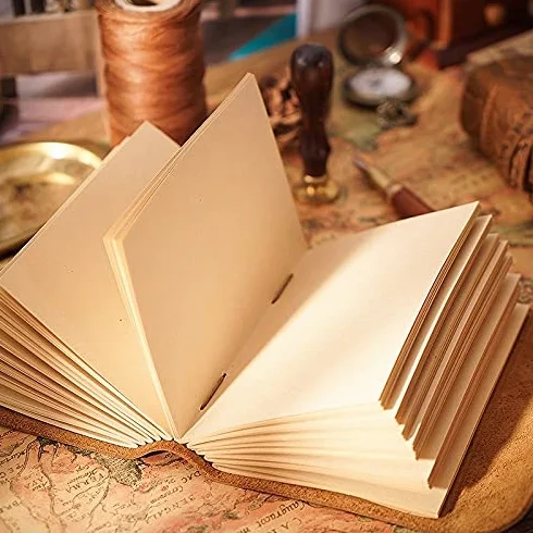 Cuadernos, Cuaderno de Cuero Grueso, Cuaderno bocetos Papel en Blanco 400P, Banda Hecho a Mano
