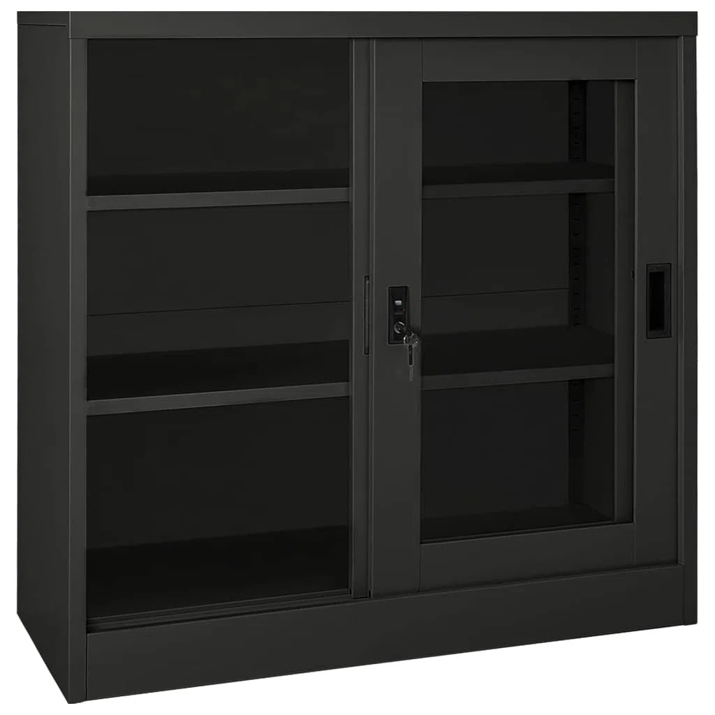 Armario con puertas correderas, armario, armario de almacenamiento con cerradura, armario de oficina, color antracita, 90 x 40 x 90 cm, acero