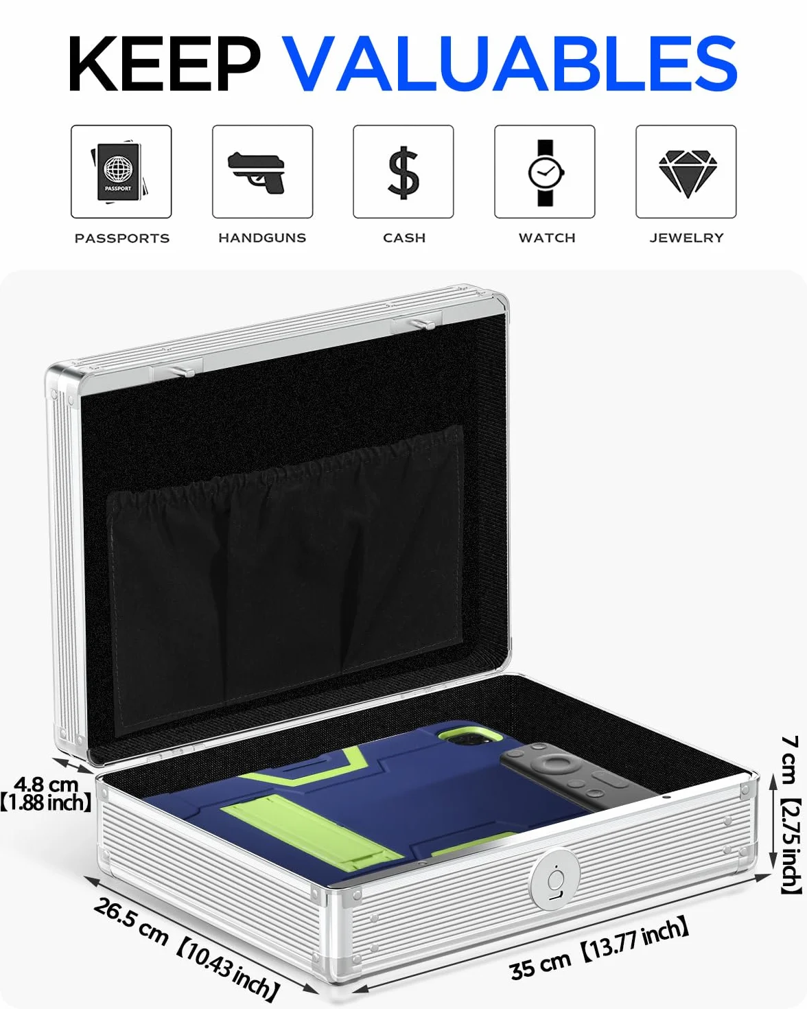 AICase Caja de Almacenamiento biométrica de Huellas Dactilares, Caja Fuerte para Joyas en Efectivo, Caja Fuerte para Armas, Acceso rápido, Recargable, para cabecera de casa, Coche