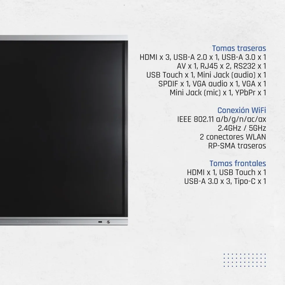 iggual Pantalla interactiva táctil ORCHID 75"- Smart Board - DLED 4K - Procesador 8 núcleos A55 - RAM 4GB+ROM 32 GB. SO - Android 14 - Pizarra digital, Oficina y aula - Trasferencia inalámbrica datos.