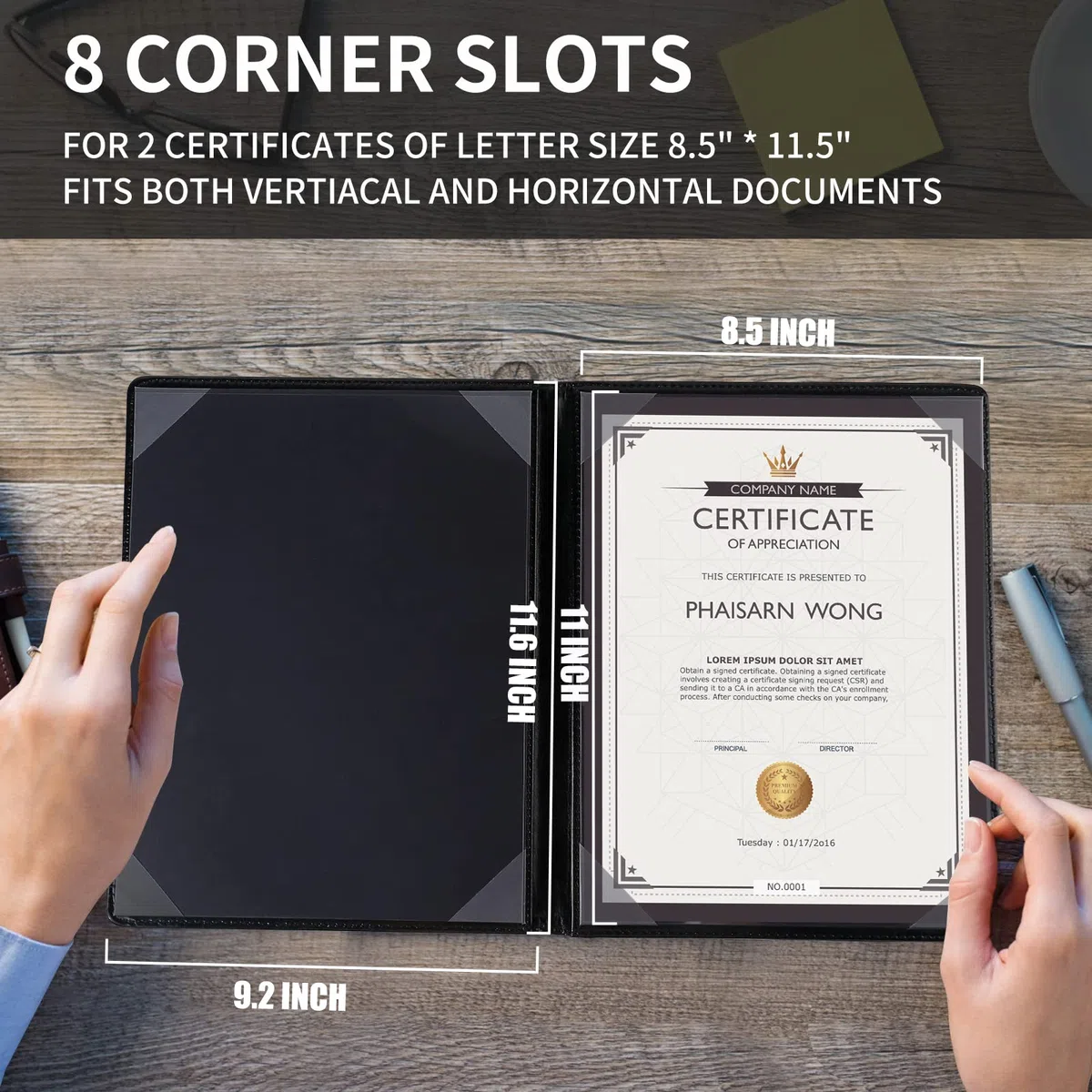 Paquete de 5 fundas para diploma de 8.5 x 11 pulgadas para cubierta acolchada de menú de tamaño carta, cuero negro
