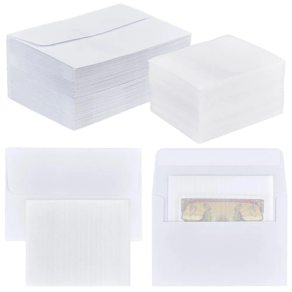 UNICRAFTALE Juego de 150 sobres de papel rectangulares blancos con protector de envío para tarjetas deportivas, 12 x 10 cm, para envío seguro y almacenamiento a largo plazo, diferentes