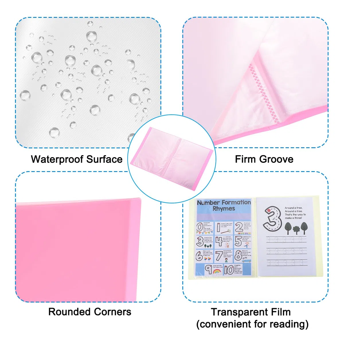 PATIKIL 12.2x9.3x1.1" Carpetas con Plástico Funda, 5Uds PP 30 Bolsillos Impermeable Archivador Portafolio Carpeta Protector para Papel Presentación Ilustraciones Exhibición, Rosa