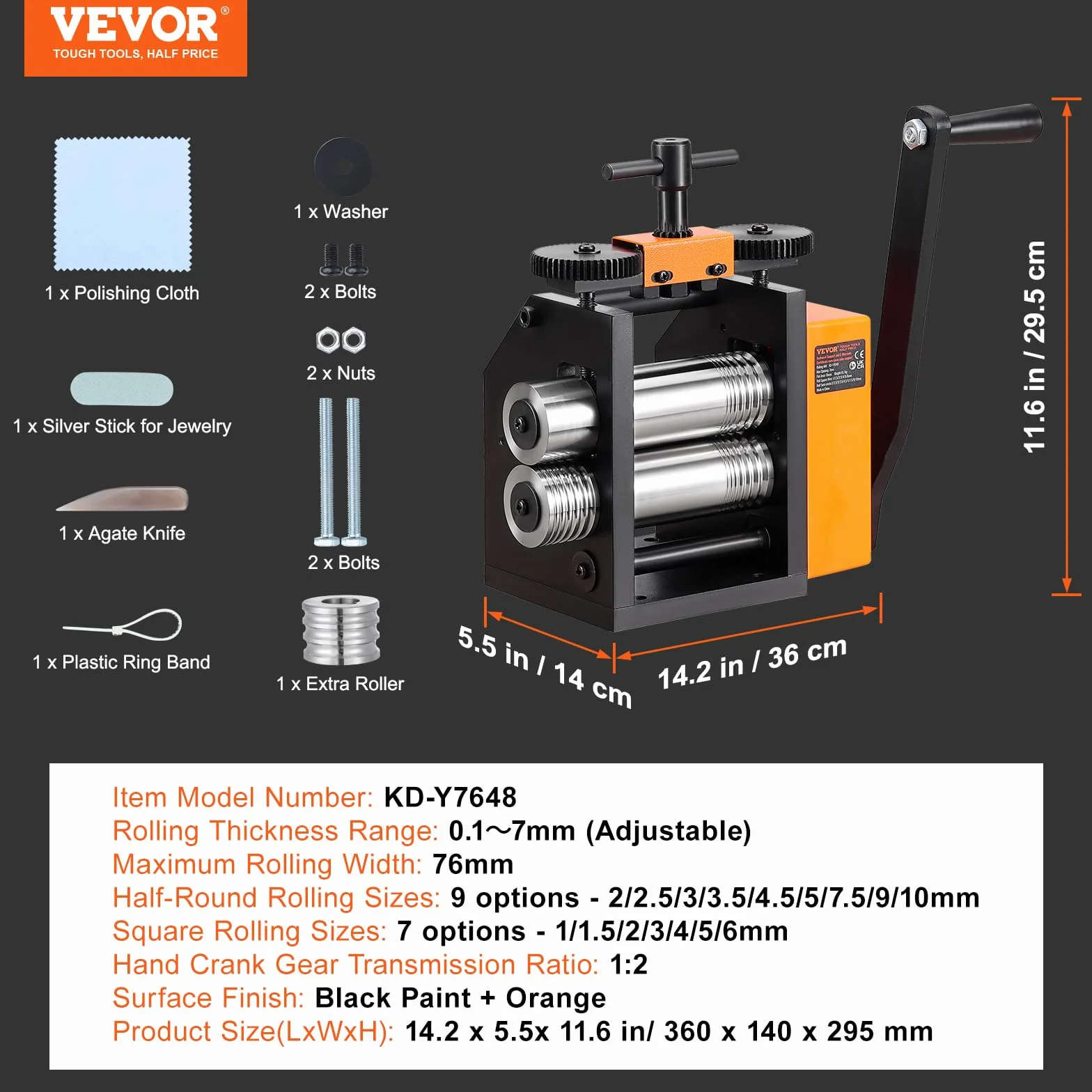 VEVOR Laminador de Joyería 76mm 0,1-7 mm Relación de Engranaje Ajustable 1:2 para Procesamiento de Joyería