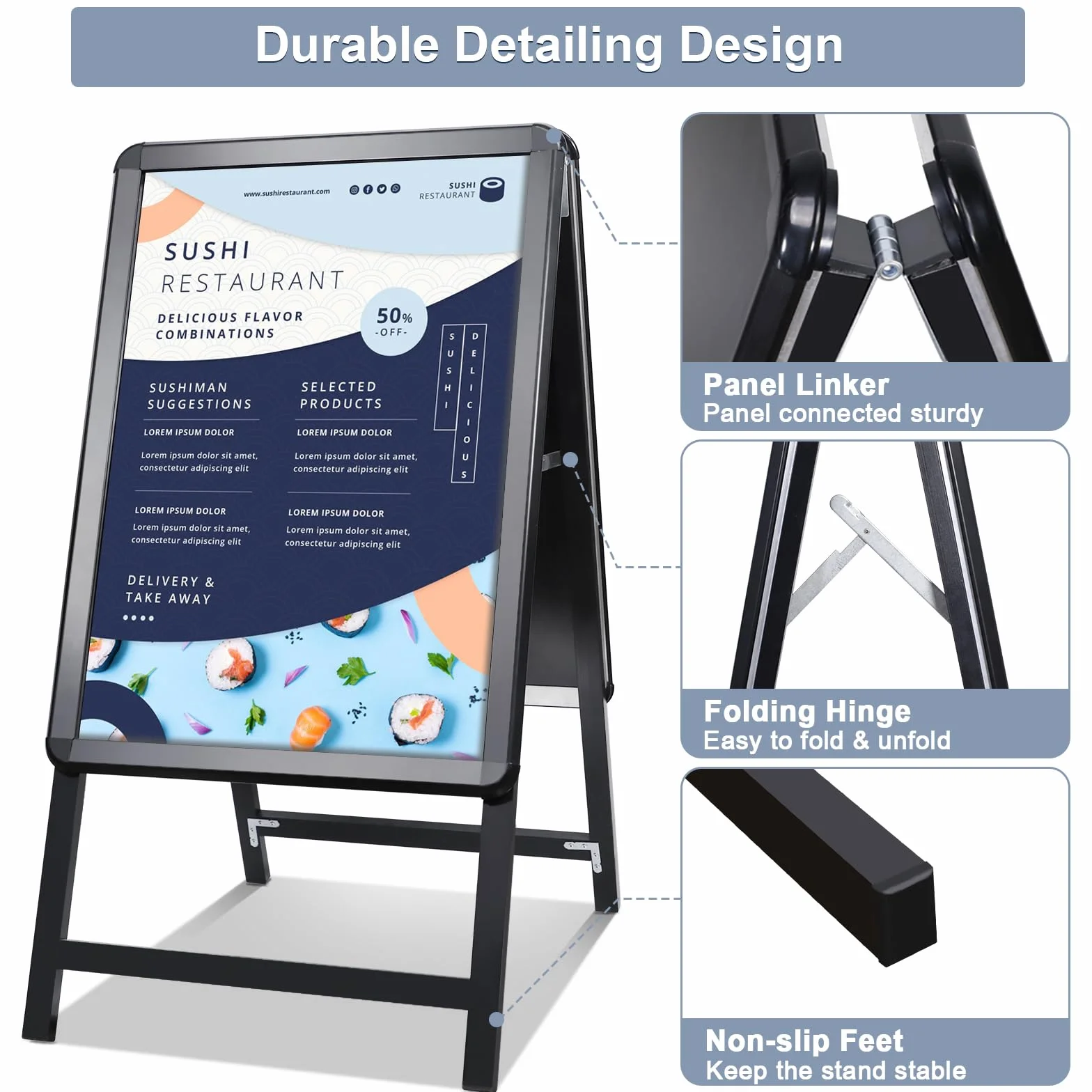 Soporte para Carteles A1 Doble Cara | Expositor de Carteles | Para Publicidad en Tiendas, Restaurantes y Oficinas | STANDNEE (Negro)