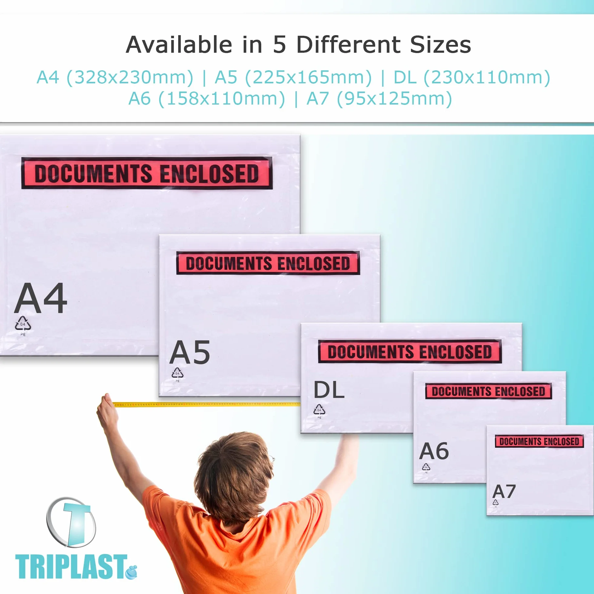 Triplast 4000 x A7 impreso documento cerrado (95 x 125 mm) | Sobres de plástico transparente con cierre autoadhesivo/fundas/bolsillos/carteras | Adjunta facturas, listas de embalaje y notas de