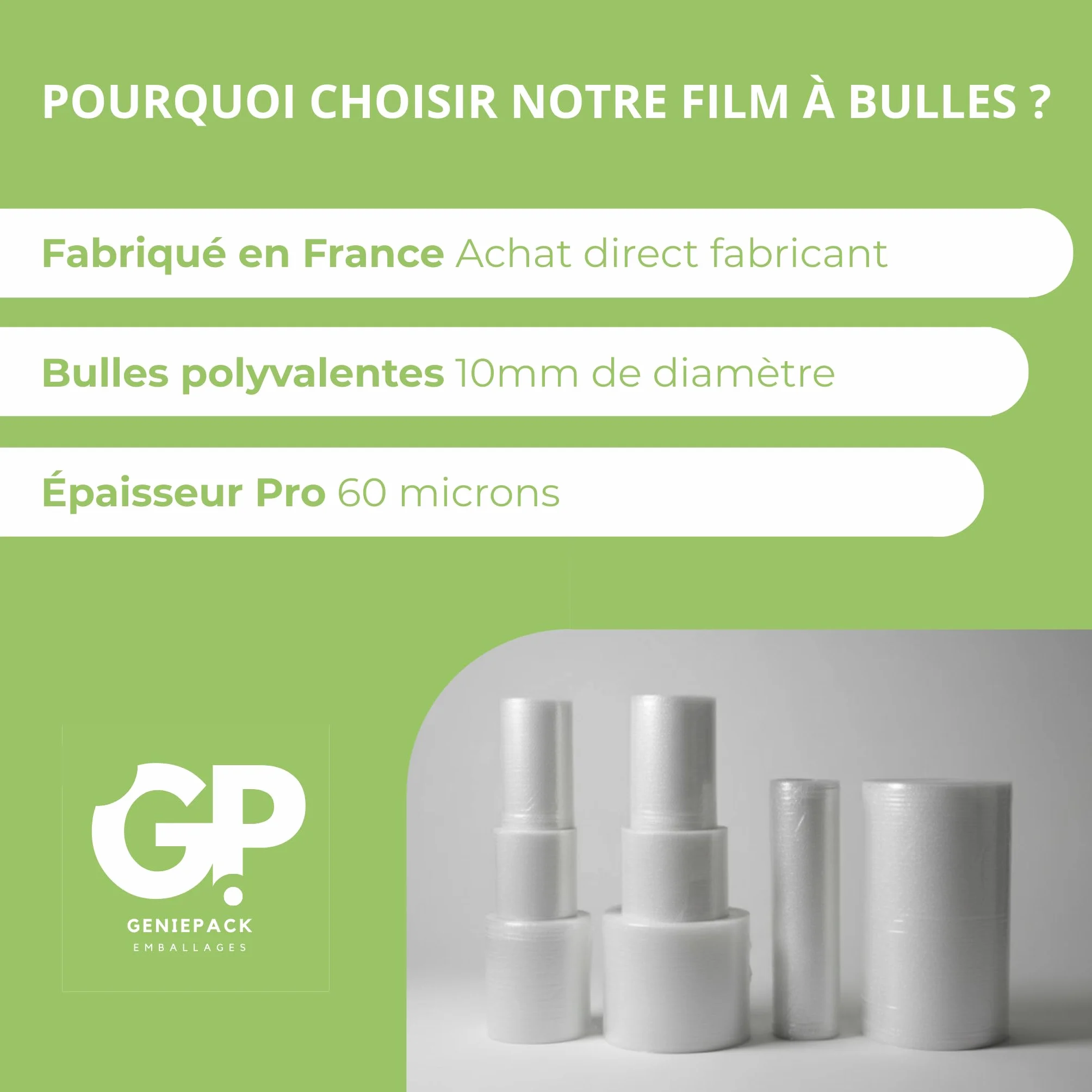 Rollo de película de burbuja/papel de burbuja profesional, 100 cm x 100 m, fabricado en Francia, 60 micras – Burbujas de 10 mm – Protección embalaje paquete de mudanza – antigolpes de alta calidad