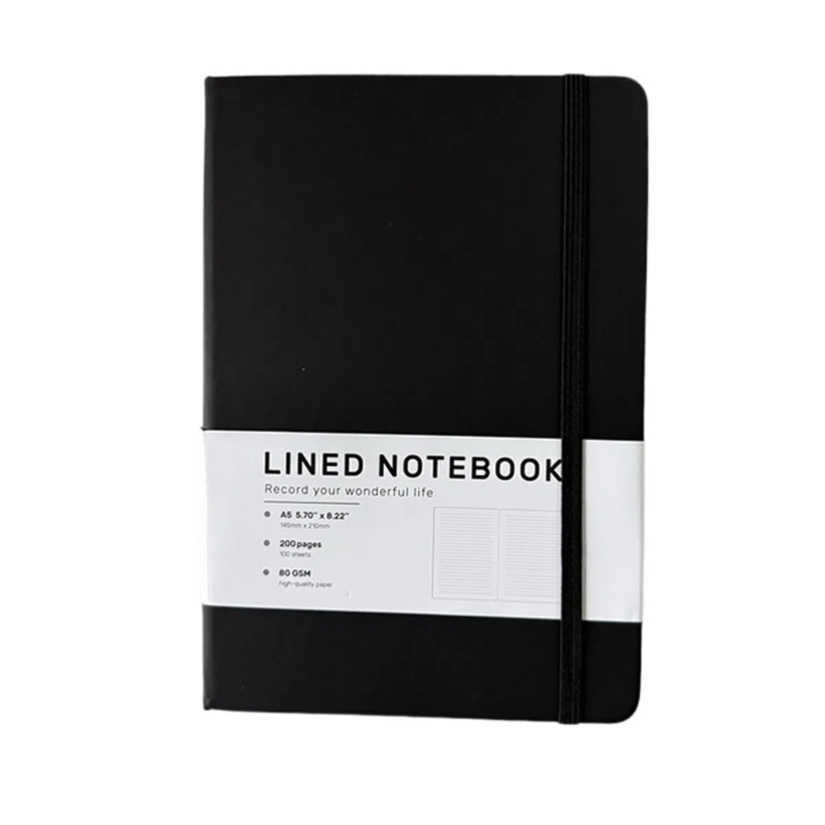 Bloc-Notes libreta Cuaderno De Tapa Dura A5 con Tiras For Oficina, For Trabajar Y Estudiar Material Escolar(Black)