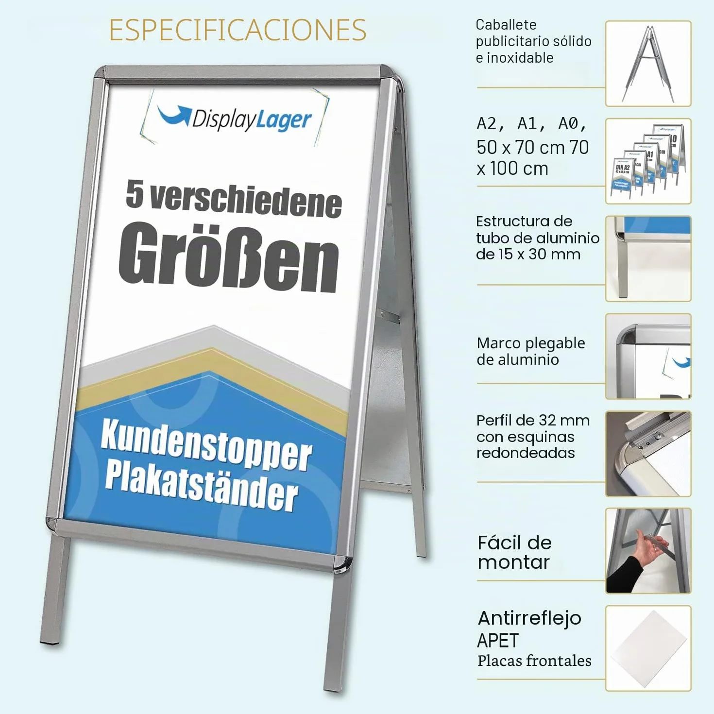 DisplayLager Alu-Line Rondo, calidad danesa Caballete publicitario, incluye 2 x carteles de tereftalato de polietileno amorfo (ambos lados), resistentes a la intemperie. Soporte para anuncios (A1)