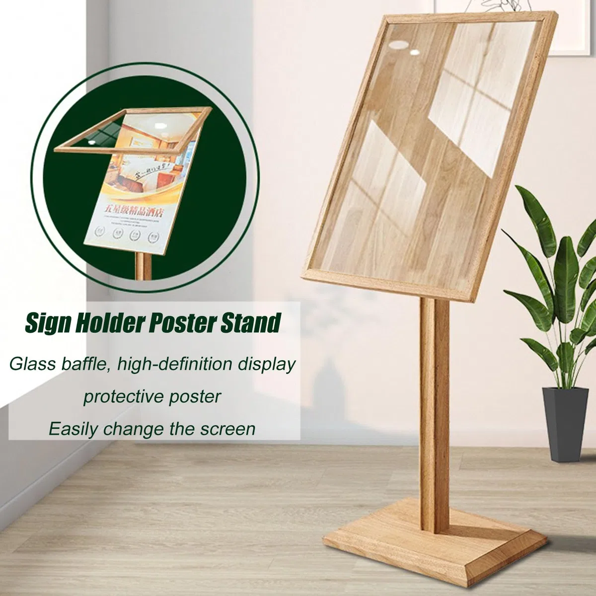 Soporte independiente para carteles con cubierta de cristal para publicidad y negocios