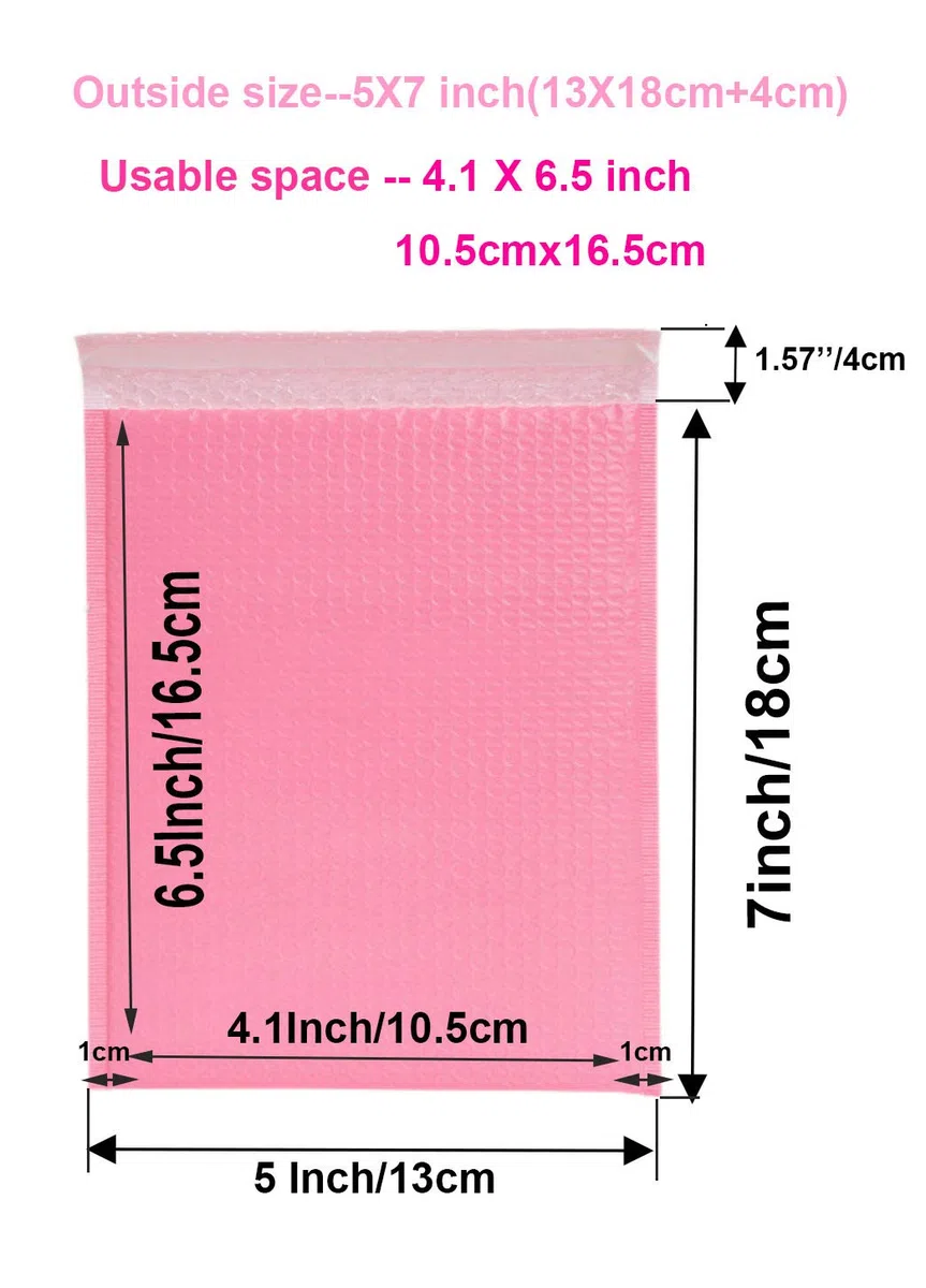 Paquete de 25 sobres acolchados con forro de burbujas de polietileno rosa de 5 x 7 pulgadas, sobres autosellados, impermeables, a prueba de golpes y polvo (rosa, 5 x 7 pulgadas, 25 unidades)