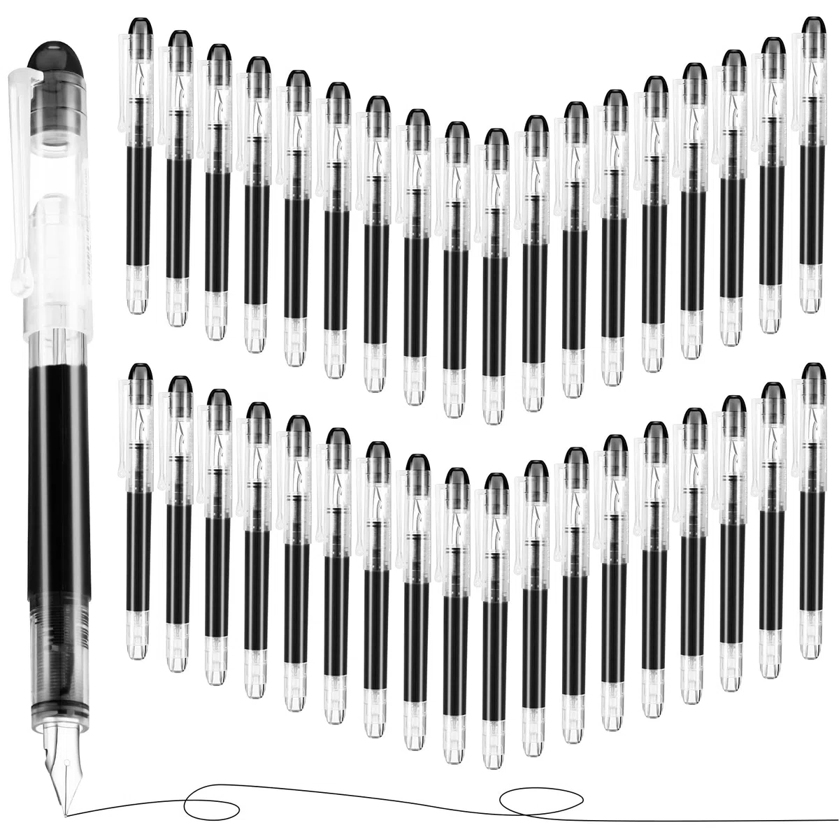 36 plumas estilográficas desechables de tinta de secado rápido, bolígrafos de escritura suave para diario, suministros de oficina, bocetos, garabatos, regalos para artistas principiantes (negro)