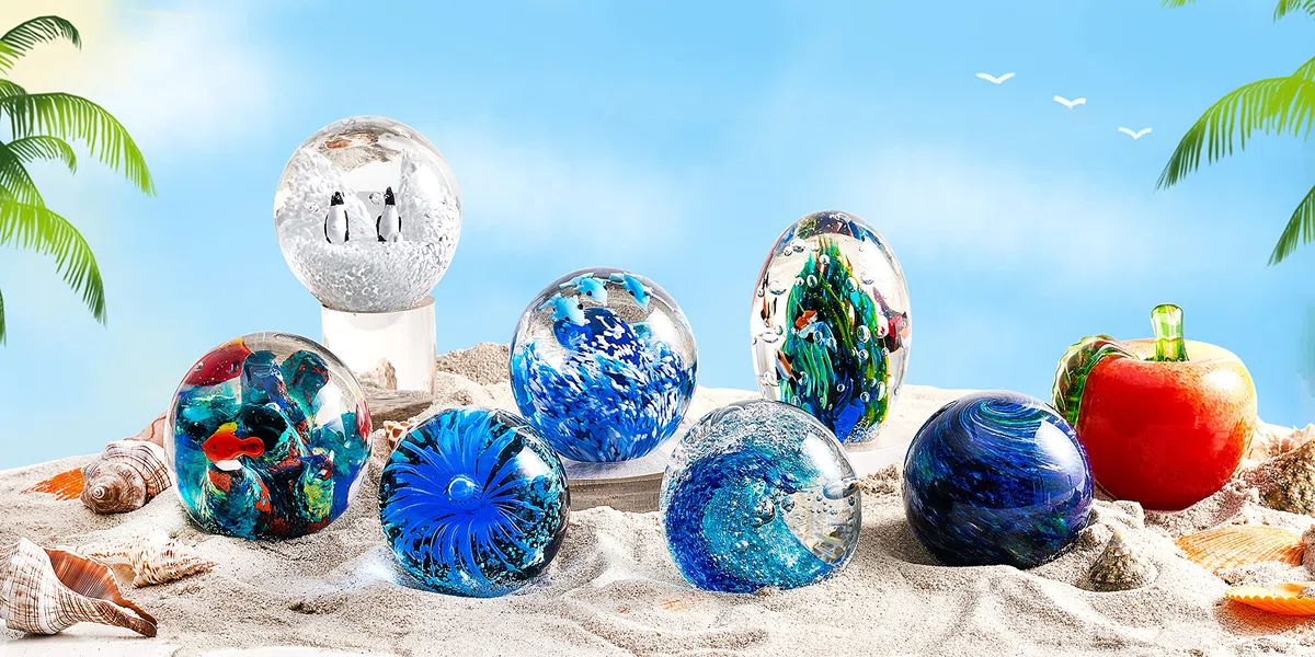 EUSTUMA Mundo Submarino de Cristal Soplado a Mano - Portapapeles para Oficina, Decoración Interior, Objeto de Colección, Decoración Acuario, Amantes del Océano