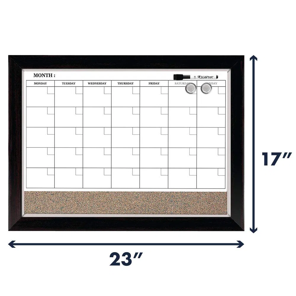 Cuarteto combinación calendario magnética, pizarra y corcho, 17 x 58,42 cm (23), marco de dos tonos (22476)