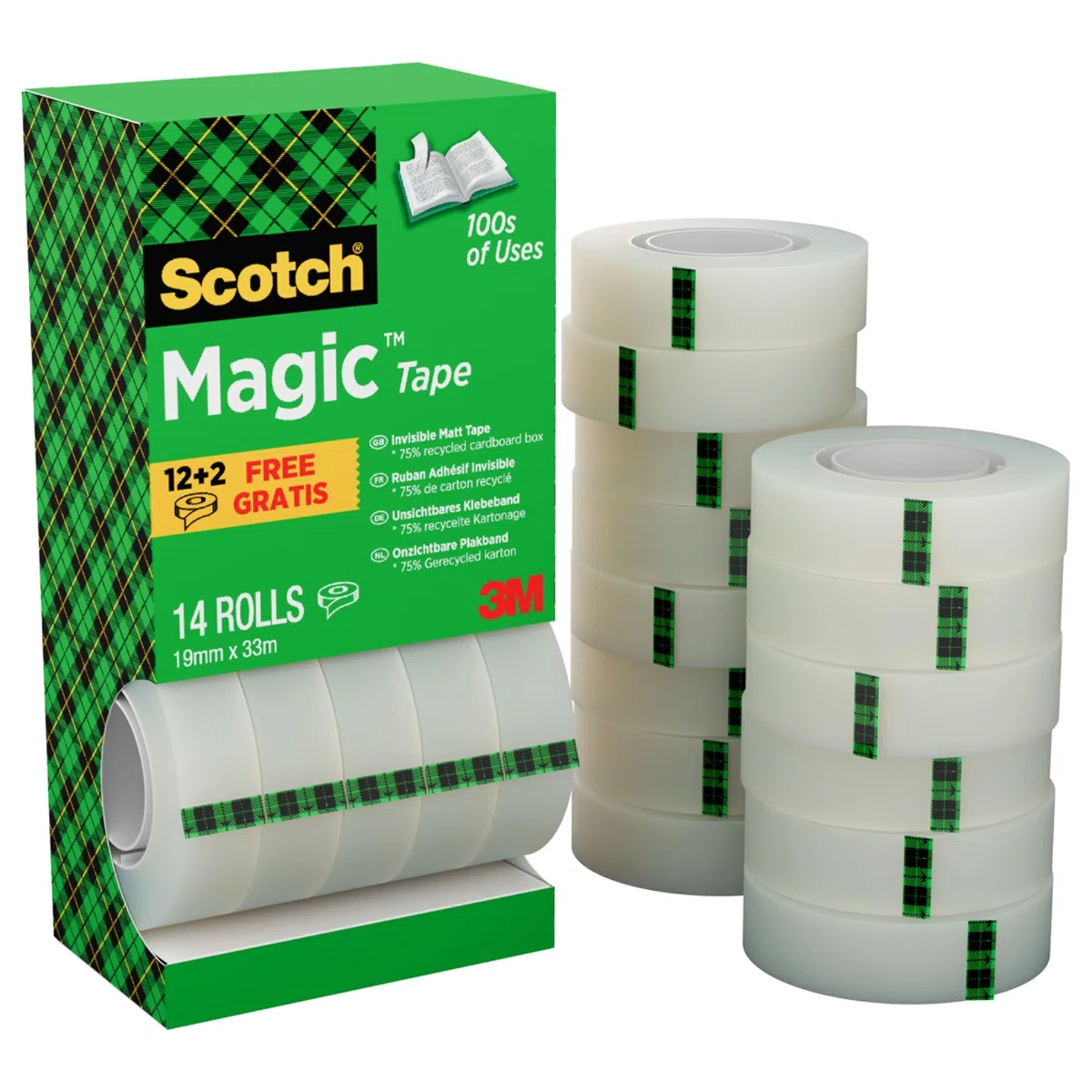 Scotch Magic Cinta Adhesiva Invisible - Paquete ahorro de 14 Rollos de 19mm x 33m - Cinta Adhesiva de Uso General para Reparación, Etiquetado y Sellado de Paquetes y Documentos