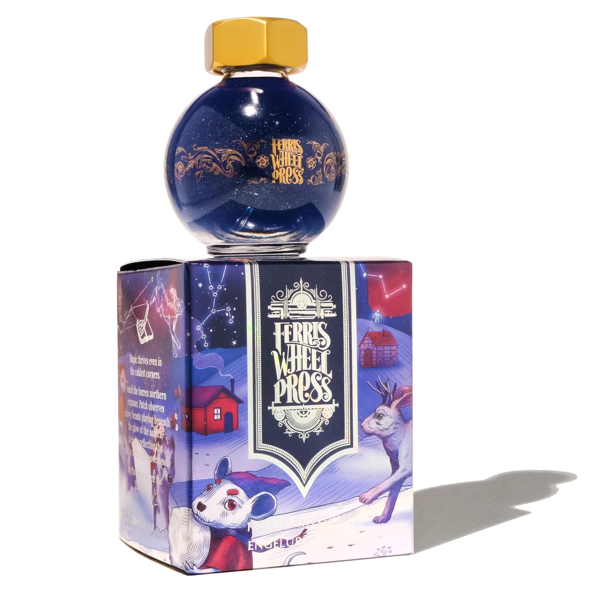 Ferris Wheel Press Tinta FerriTales, colección Furry Frostbites, azul marino profundo con brillo azul, botella de tinta para pluma estilográfica de 20 ml