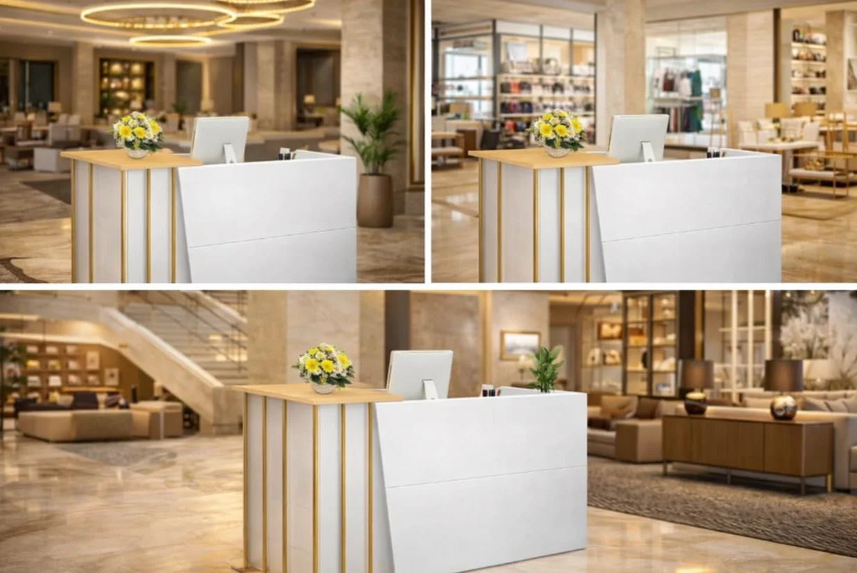 Mesa De Oficina Mostradores para Tiendas O Recepción Mueble Mostrador Recepcion Pequeño con Cajonera Y Espacios De Almacenamiento Alta Capacidad(C,140cm)