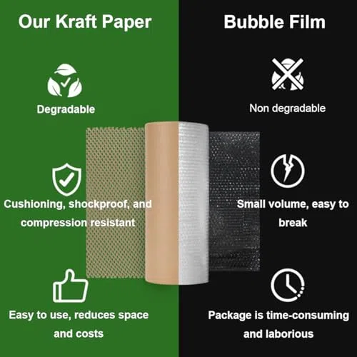 Rollo de papel de embalaje reciclable de panal de abeja de 30 m x 10 cm, envoltura protectora acolchada para enviar artículos frágiles, alternativa ecológica de burbujas