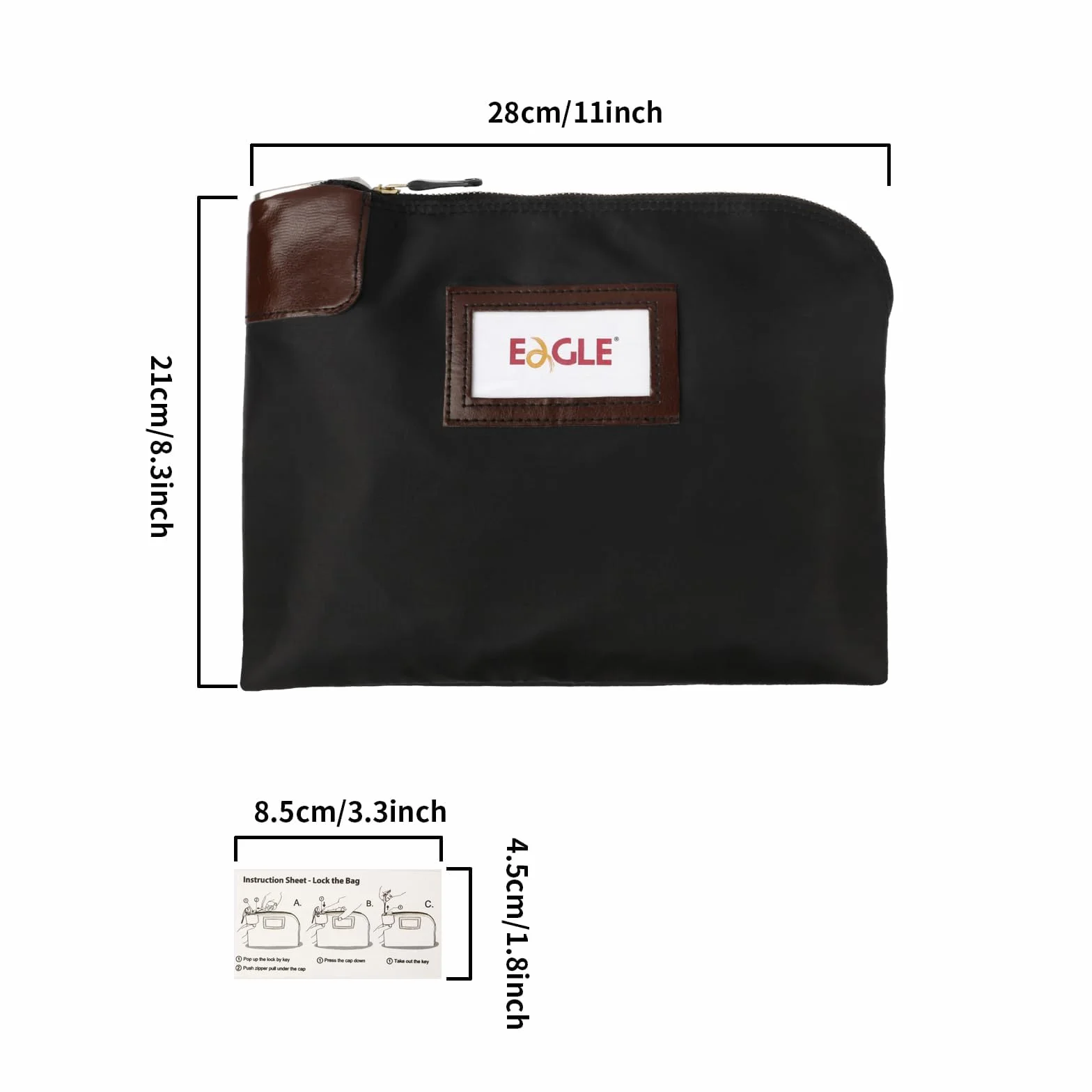 Eagle Bolsa para billetes con cierre de seguridad 27,5 x 20,8 x 3,5 cm negro