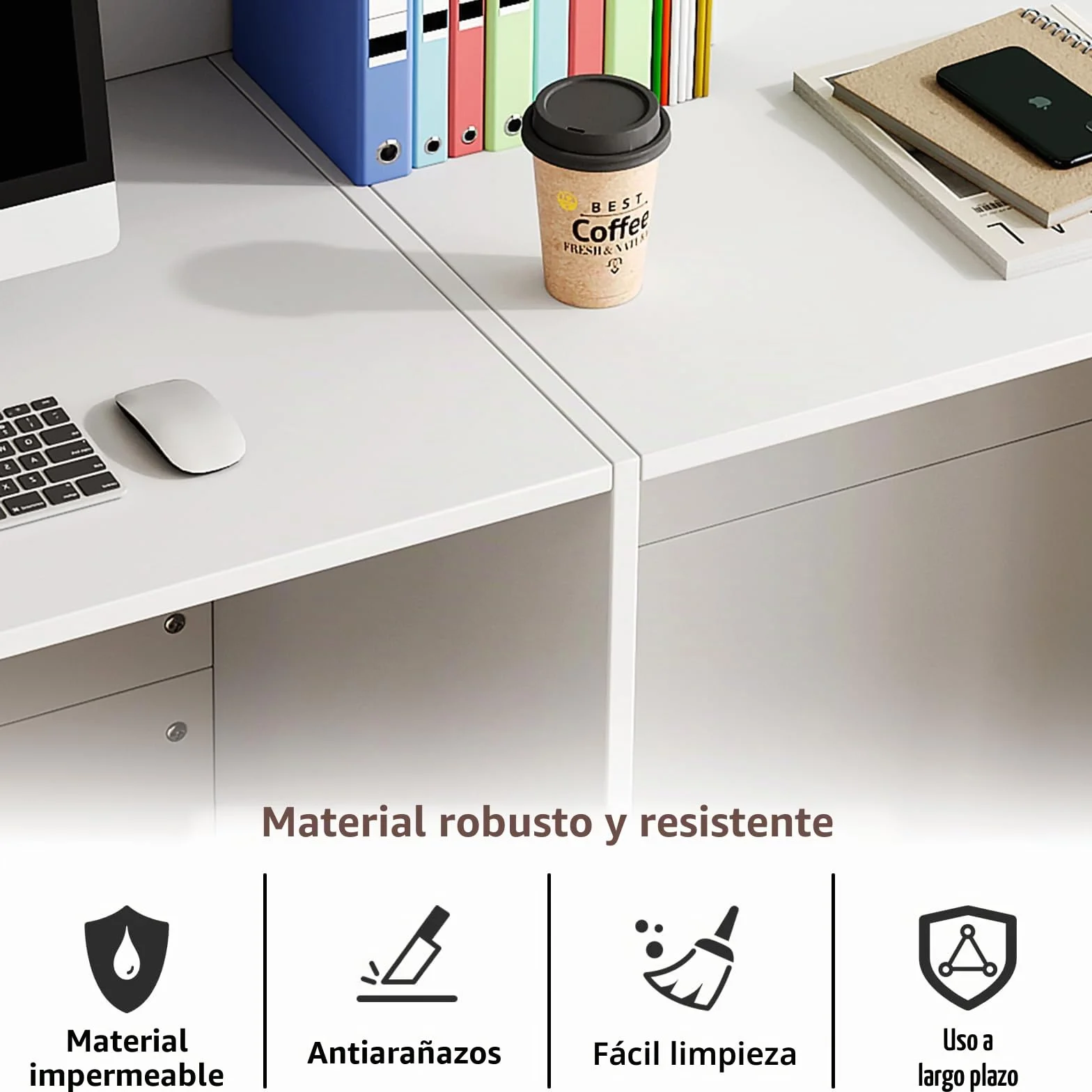 Mostrador de recepción blanco 133 x 45 x 100 cm, mesa de oficina con gran superficie de trabajo
