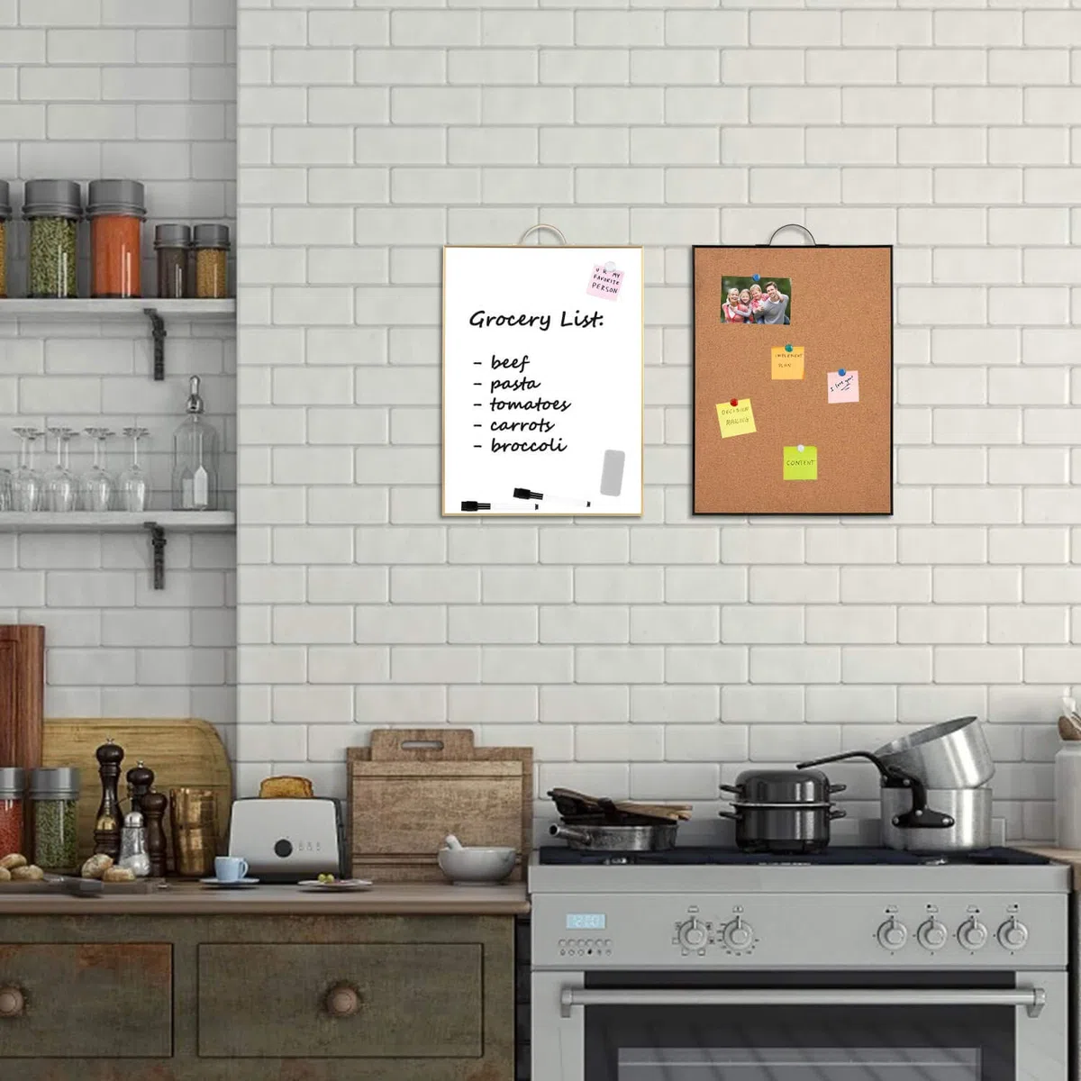 Combo de pizarra blanca pequeña de corcho para pared, juego de 2 pizarras, 24 x 16 pulgadas en total | Mini tablero de corcho magnético con marco de aluminio portátil con asa para escuela, oficina, hogar