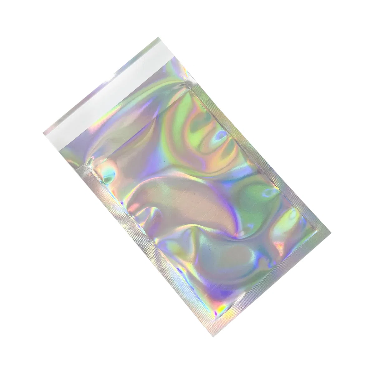 Paquete de 100 sobres holográficos metálicos de polietileno con autosellado, bolsas de papel de aluminio con purpurina, sobres de envío, bolsas de almacenamiento para envío (plata, 3.54 x 5.12 + 1.2