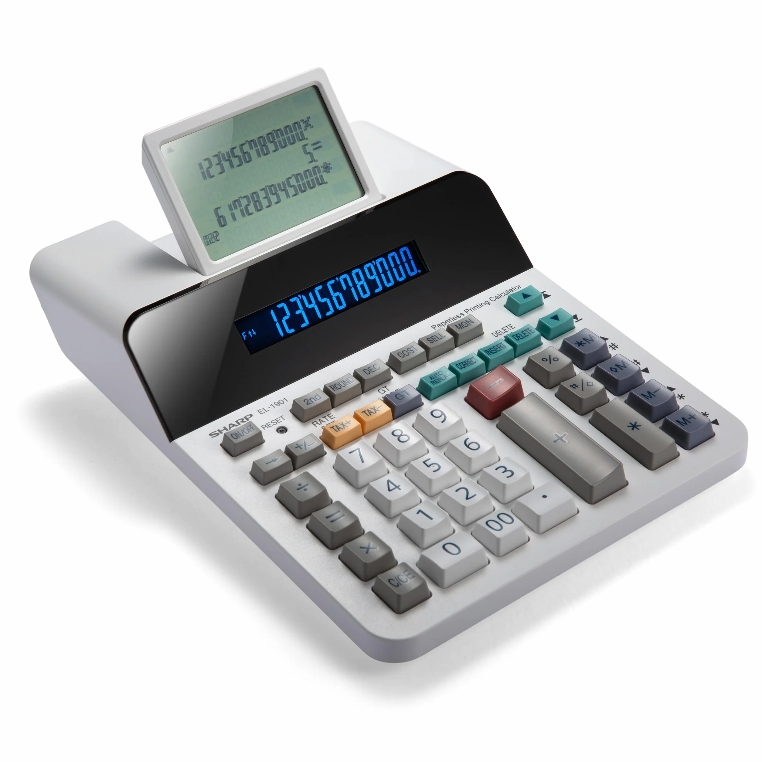 Sharp EL-1901 Calculadora de impresión sin papel con comprobación y corrección, pantalla LCD primaria de 12 dígitos, funciona igual que una calculadora de impresión/máquina de adición con pantalla LCD