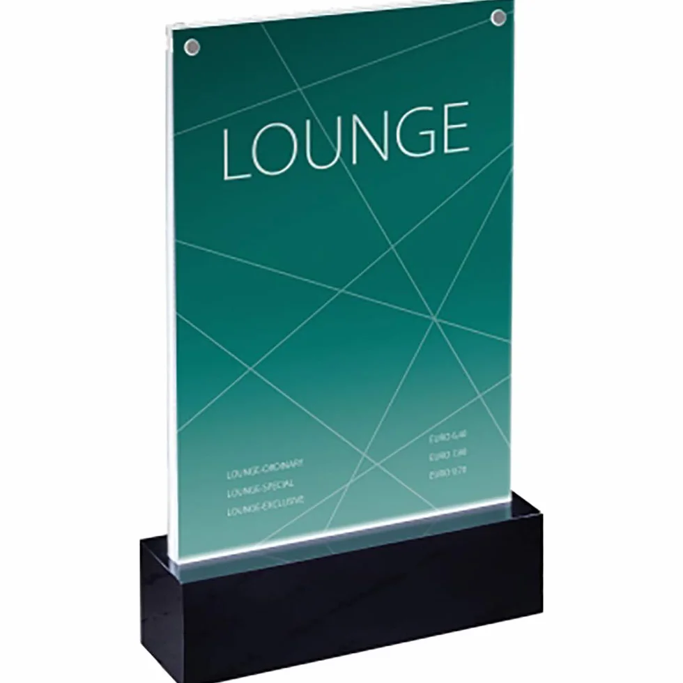 SIGEL TA422 Soporte de sobremesa con LED para A5, presentación a dos caras, con iluminación, transparente/negro, Acrílico
