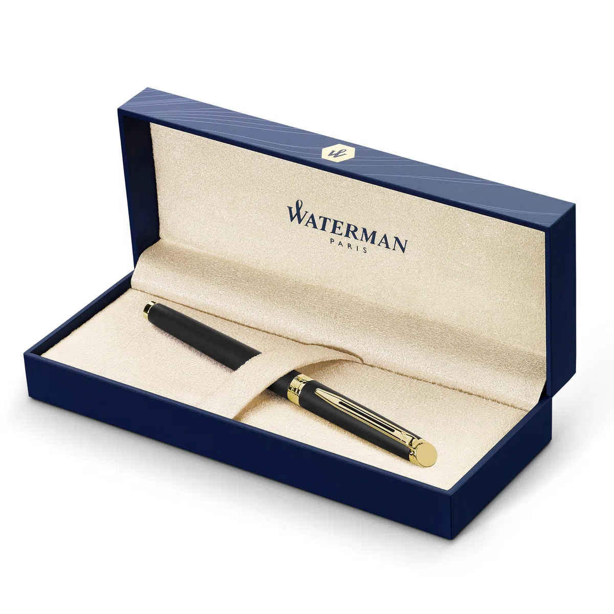 Waterman Hémisphère rotulador roller | color negro mate con adorno de oro de 23 quilates | punta fina con cartucho de tinta negra | estuche de regalo
