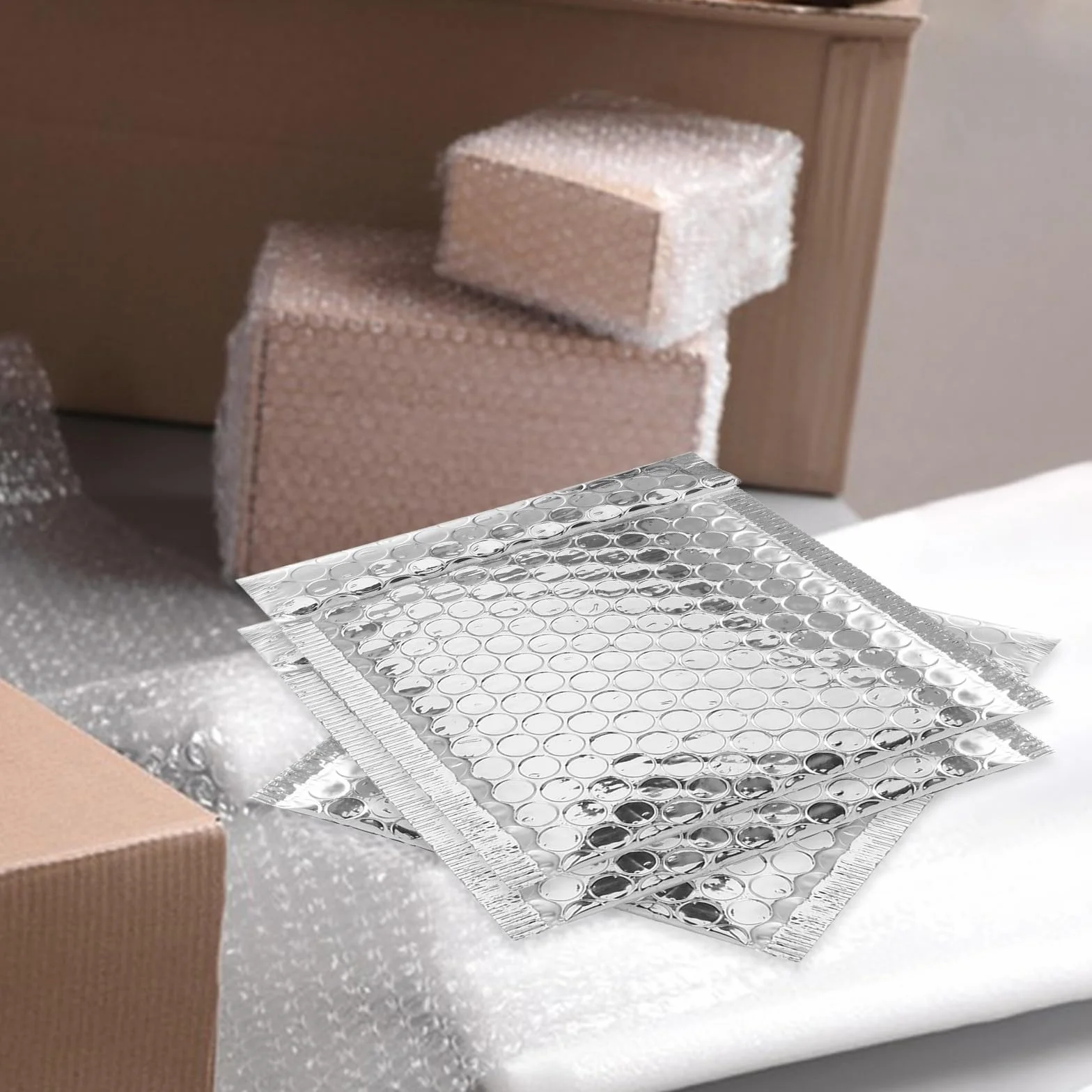 SUPVOX Sobres Acolchados Burbujas Plateadas, Tamaño 14x16 4 Cm, Autosellantes, 100 Unidades para Envío Postal y Protección de Productos en Correos