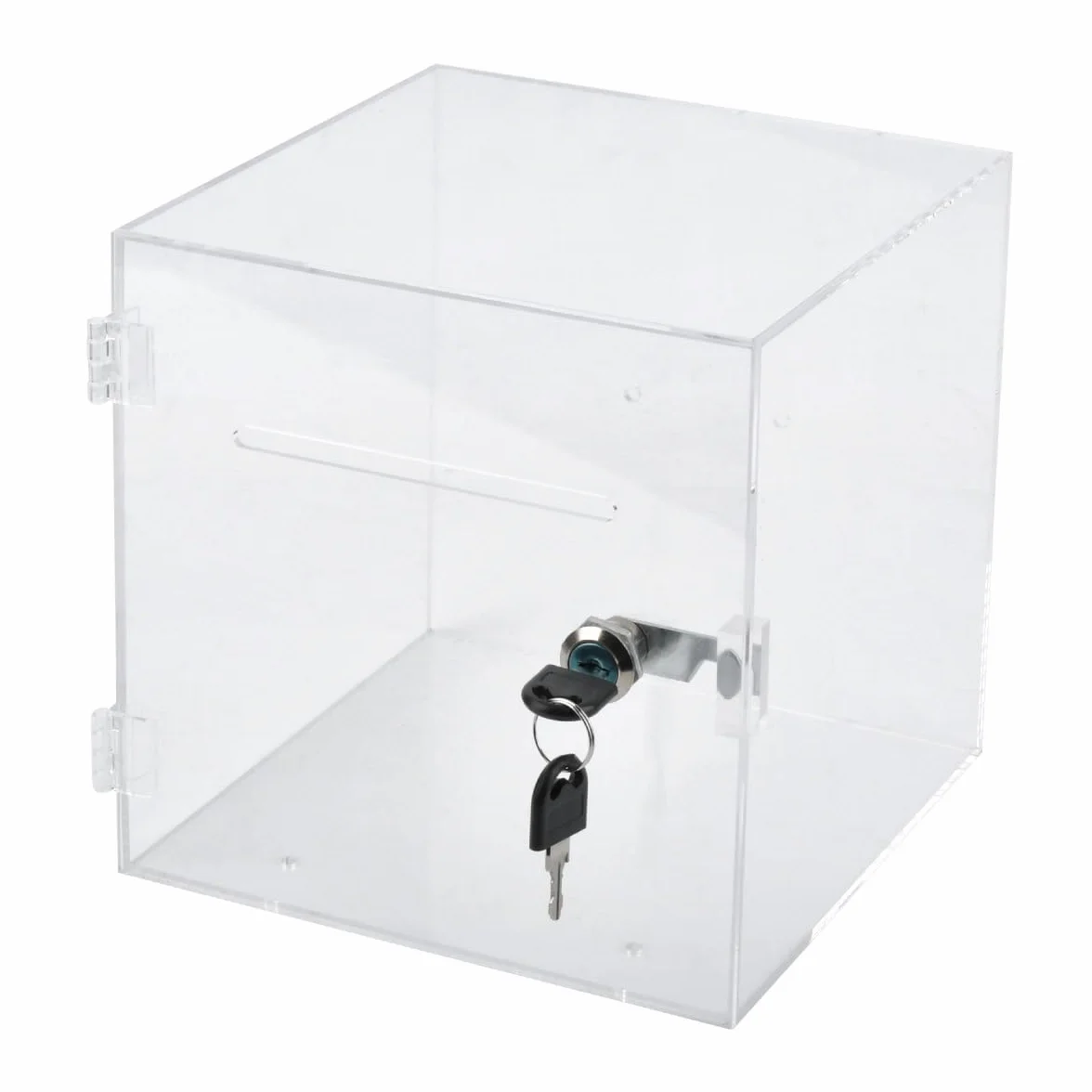 Caja de Donación de Acrílico con Cerradura 200×200×200mm, Caja de Donaciones con Candado, Urna Metacrilato con 2 llaves, Transparente Caja de Donación Acrílica para Votar Donación Acción Sorteo