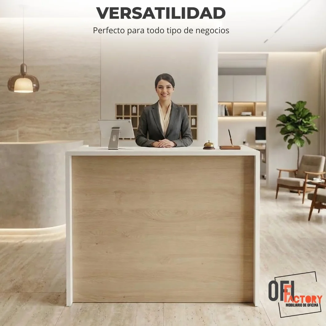 Mostrador Recepción Profesional Madera 25mm Grosor Mesa Oficina Peluquería Mueble con Estantería Acacia 120x105x50