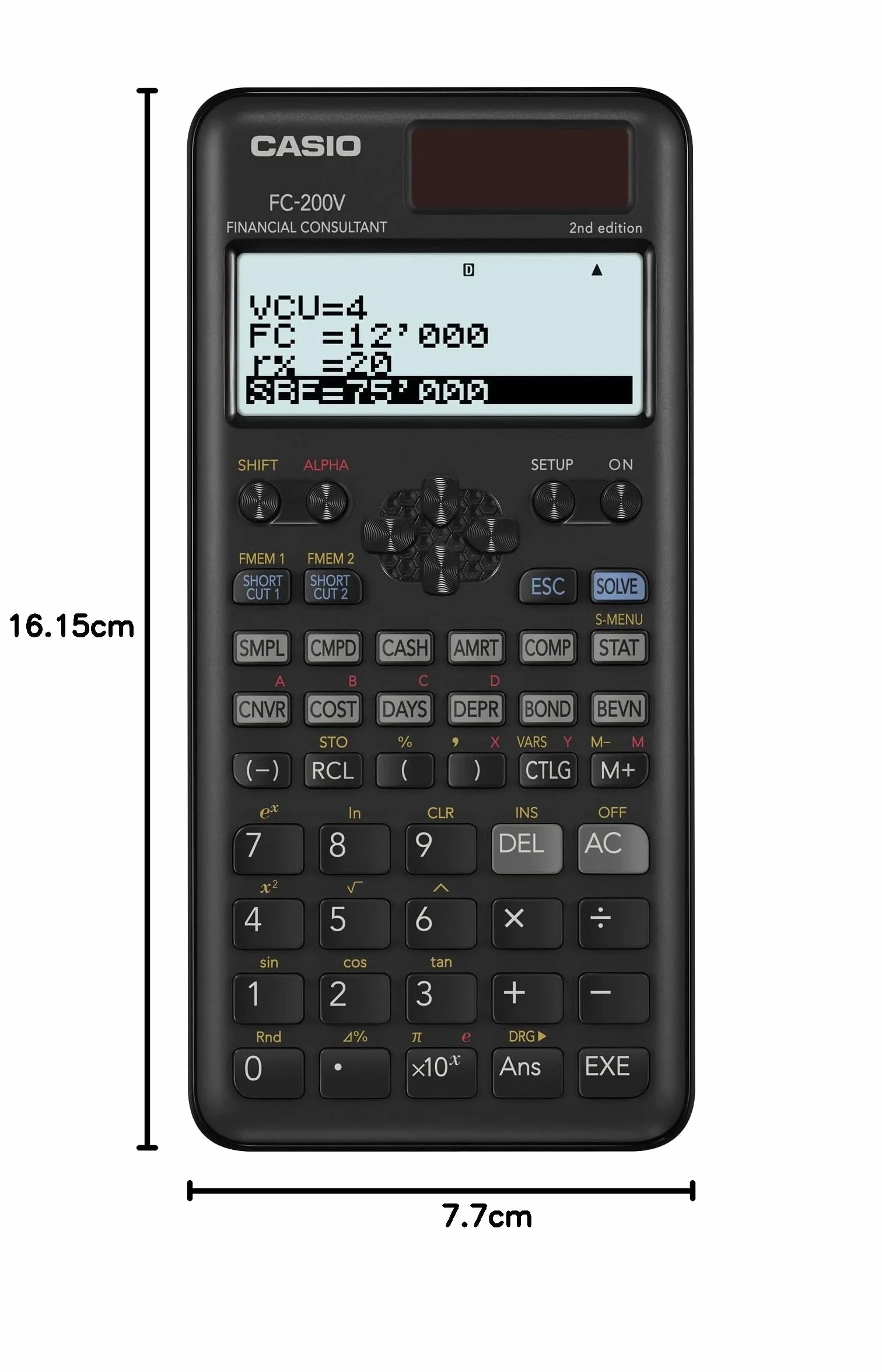 Casio FC-200V-2nd Edition Calculadora financiera, pantalla de 4 líneas, matriz DOT, 10+2 dígitos