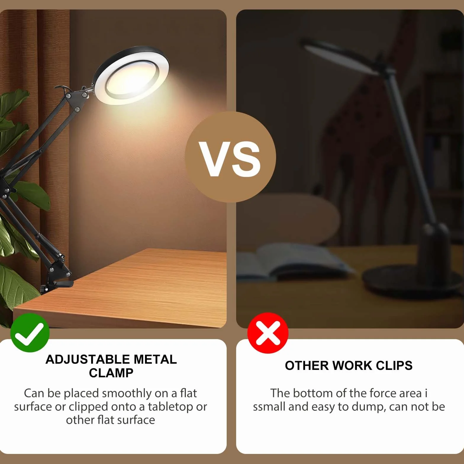 UCAMP Lupa 10X LED de Lampara Escritorio, Lámpara de Aumento con Soporte, Lupa para Esteticistas y Manualidades, Luz LED para Costura y Reparación
