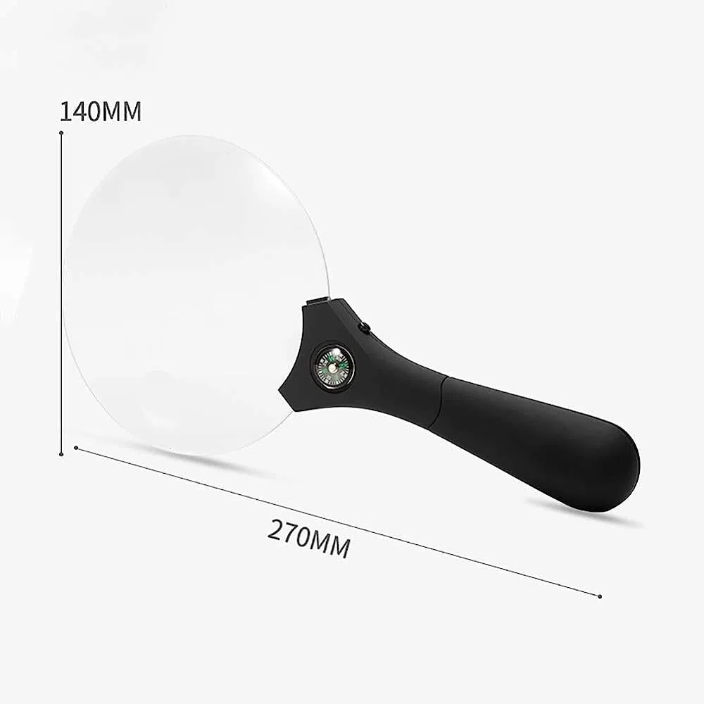 Lupa de Mano con luz LED, Lupa de Lectura 10X, Lente sin distorsión para Personas Mayores, páginas de Libros de Baja visión, revistas, periódicos y mapas con Lupa/Negro
