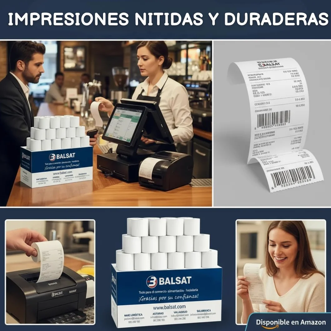 BALSAT 80 Rollos Papel Térmico 80x60 para TPV | Rollo Ticket 80x60 Termico Calidad Superior | Rollos Térmicos 80x60 | Para Impresoras TPV, Cajas Registradoras, Tickets y Recibos