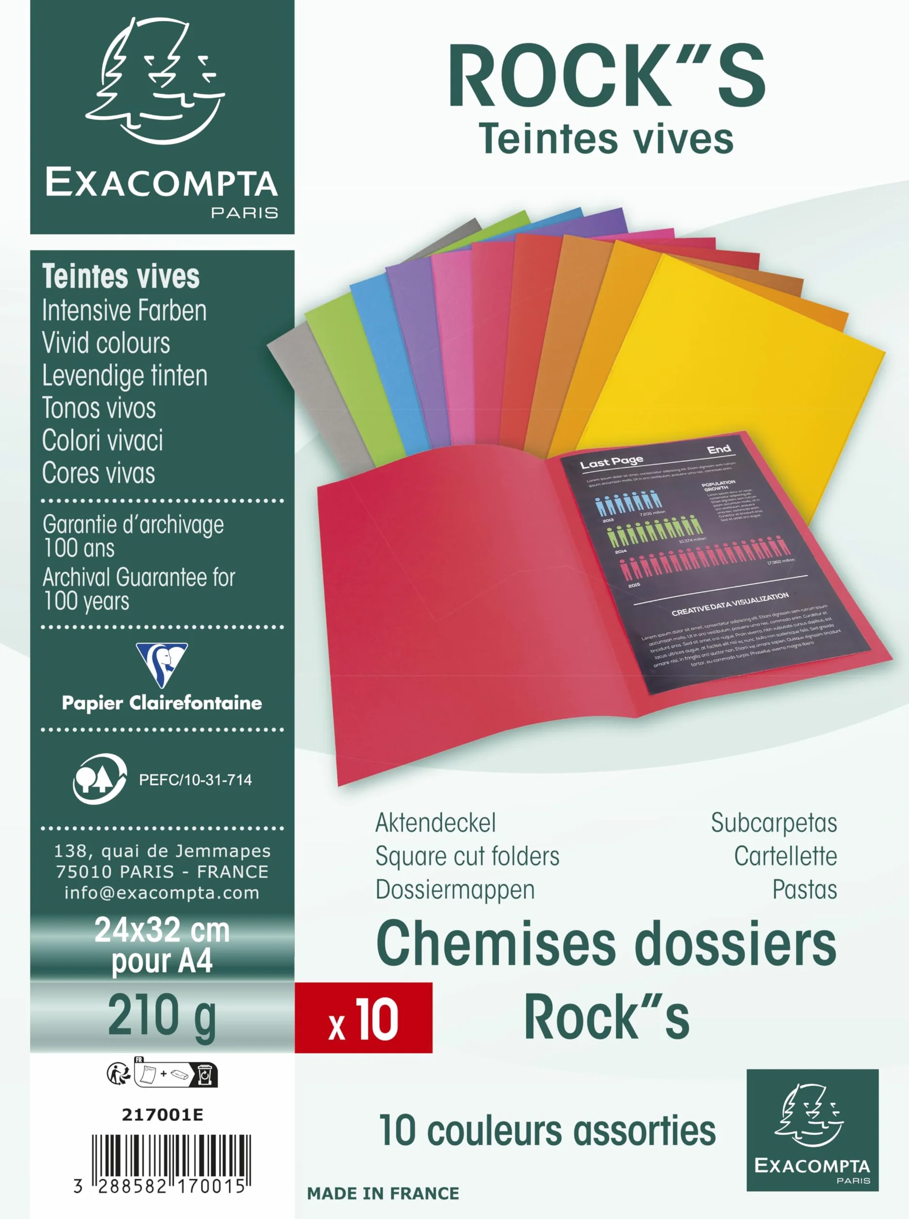 Exacompta Bahia 220 - Paquete de 10 subcarpetas, 24 x 32 cm, multicolor