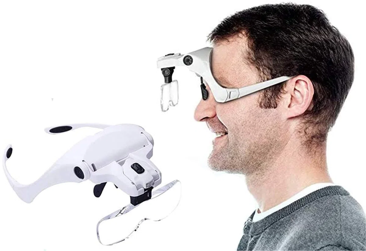 EUQKKWLOY Lupa de Diadema con Lentes Intercambiables, Lupa Digital de Mano, Lupa de Diadema con 2 Luces LED - Lupa de Lectura Manos Libres con Soporte para la Cabeza y 5 Lentes reemplazables
