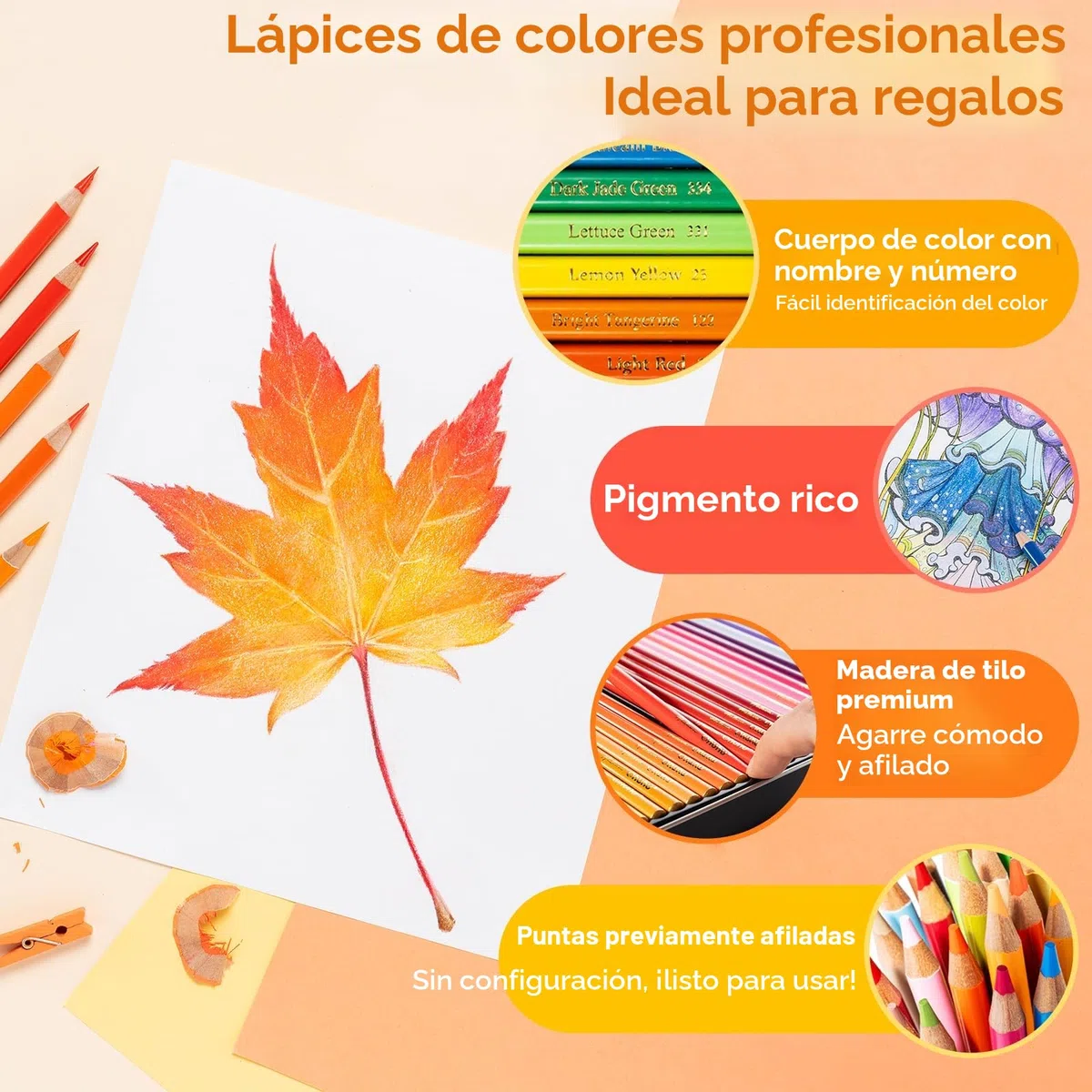 Ohuhu Lapices Colores, 72 lápices de alta pigmentación mezclables con mina de 4 mm con base de aceite, lápices de colores profesionales para artistas, Adultos, estudiantes, dibujo, bocetos y retratos