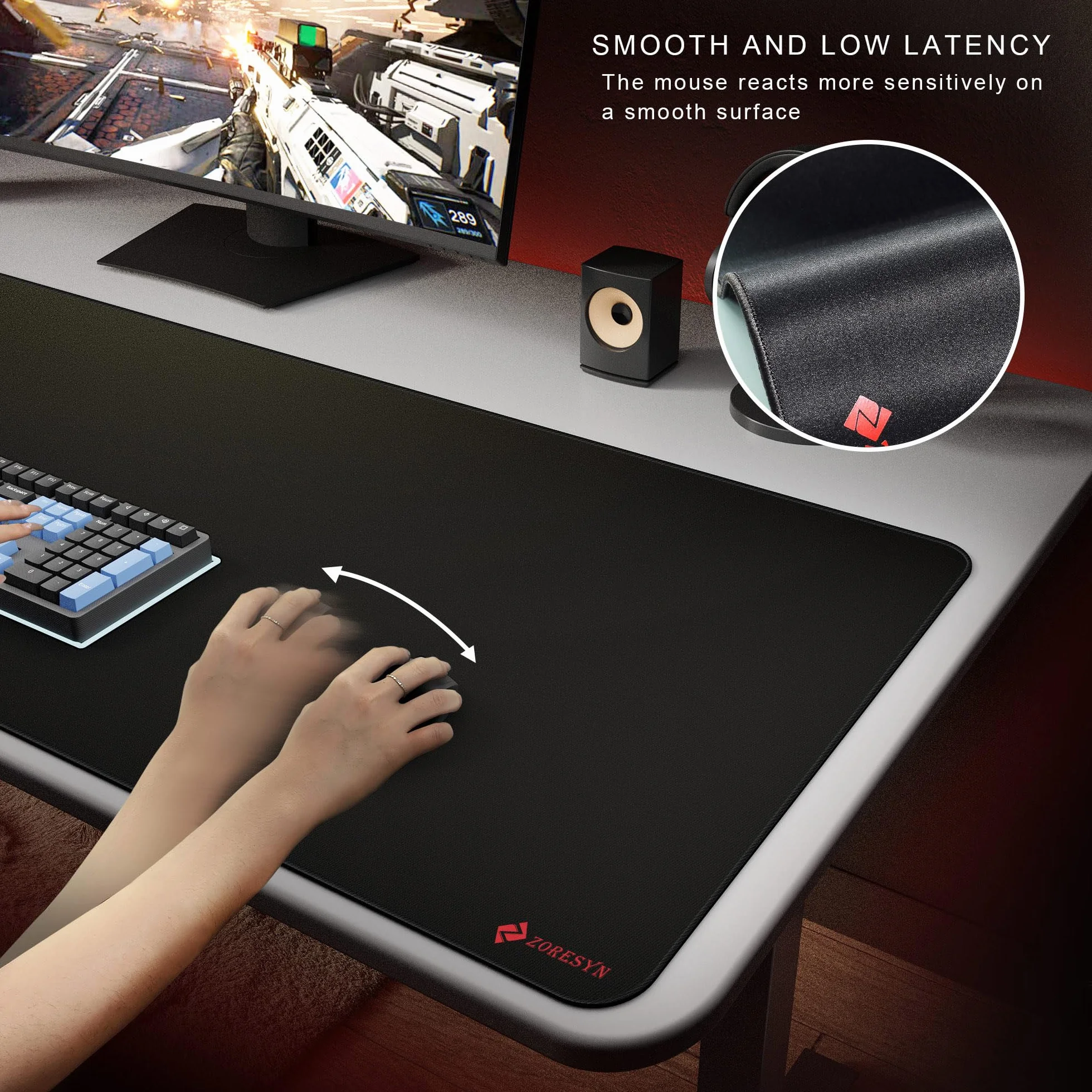 ZORESYN Alfombrilla de mouse grande de 43.3 x 19.7 pulgadas, alfombrilla de escritorio grande con superficie de tela y costuras duraderas, alfombrilla para teclado de computadora, protector de