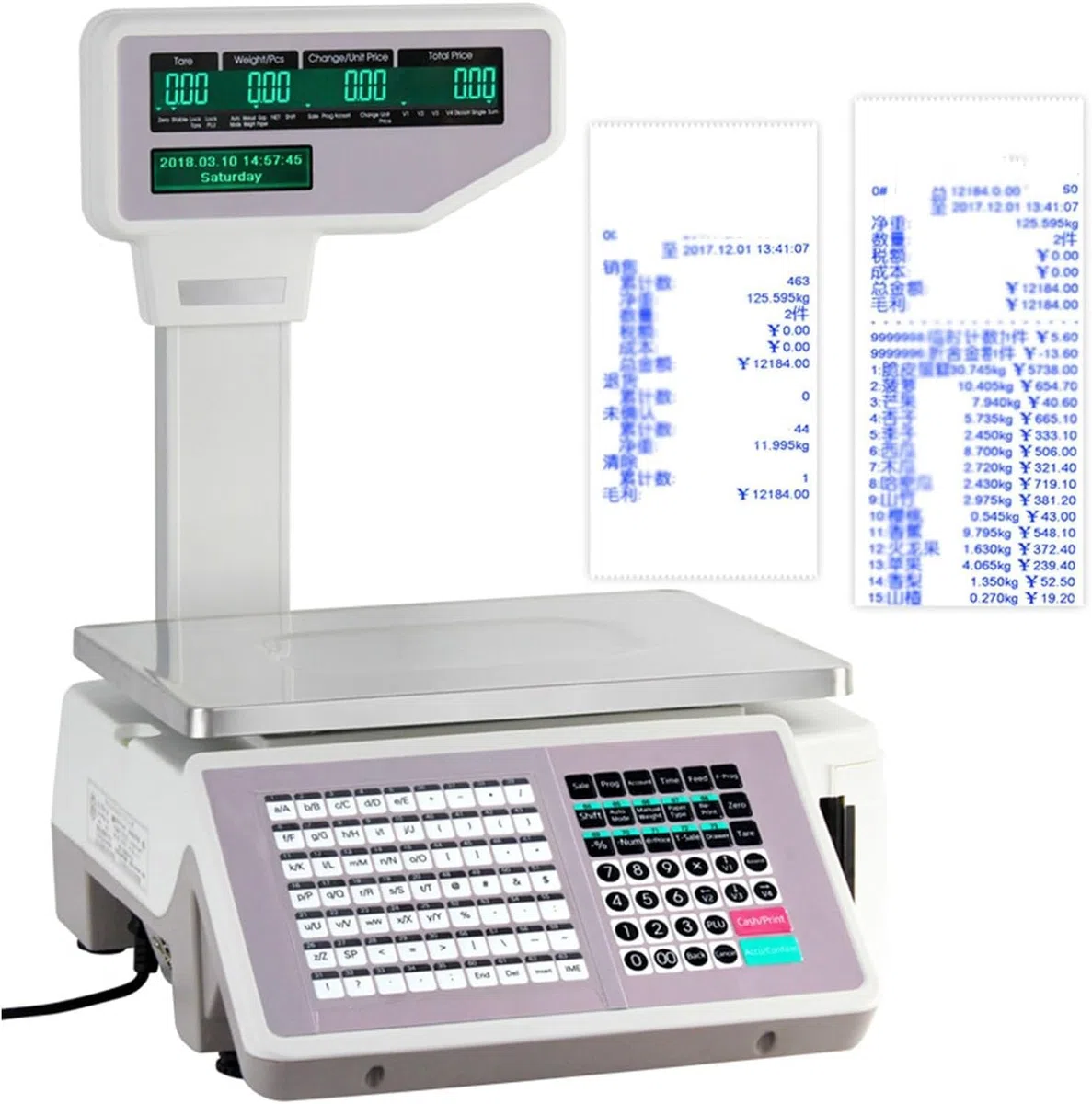 X&Z-XAOY Balanza De Impresión De Etiquetas De Precios Balanza Digital De Precios Impresora Térmica Balanza Electrónica De Código De Barras Caja Registradora Pantalla LCD De Doble Cara