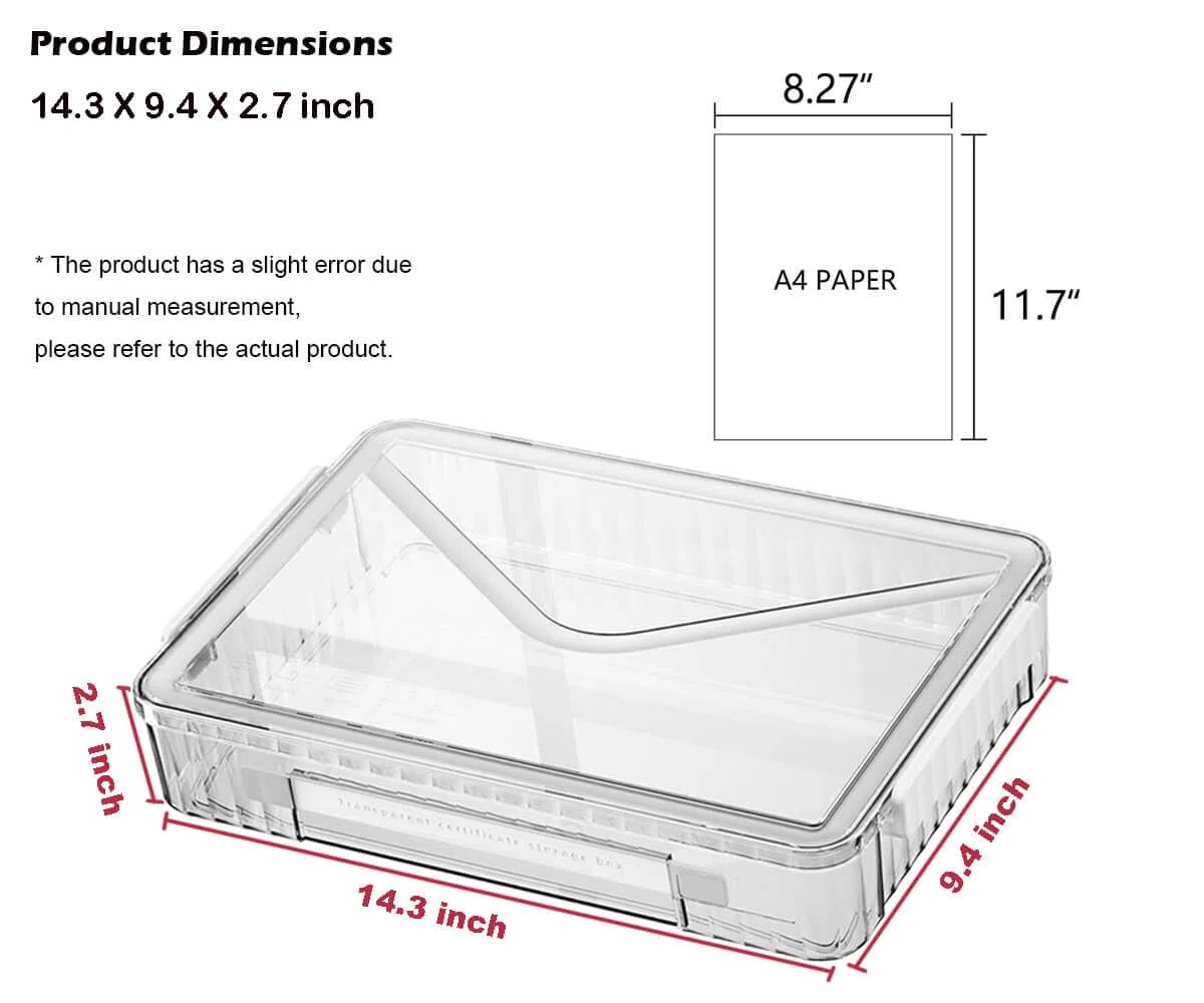 Paquete de 2 cajas de almacenamiento de plástico transparente con tapas, apilables, cajas de almacenamiento de papel para organizar papel de archivo A4, documentos, fotos, álbumes de