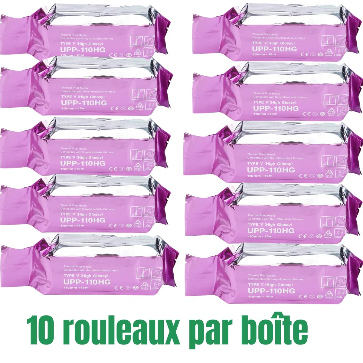 10 rollos (110 mm x 18 m) de papel ultrasónico UPP-110HG, película ultrasónica de alto brillo, soporte de impresión térmica para impresoras en blanco y negro, compatible con Sony