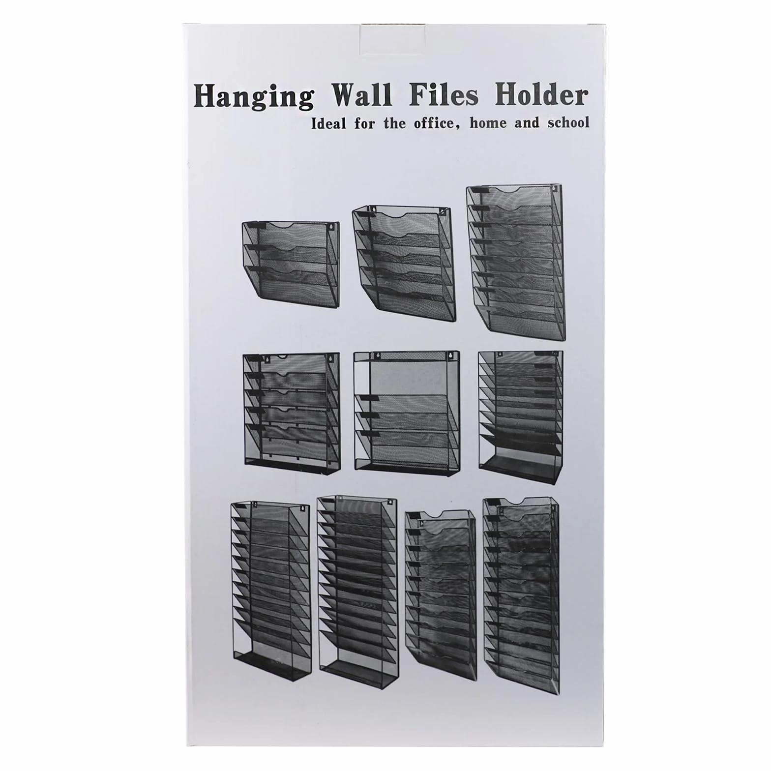 Organizador de archivo de pared de malla de 9 niveles con bandeja plana inferior, vertical de malla media, para colgar en la oficina, revistero, juego