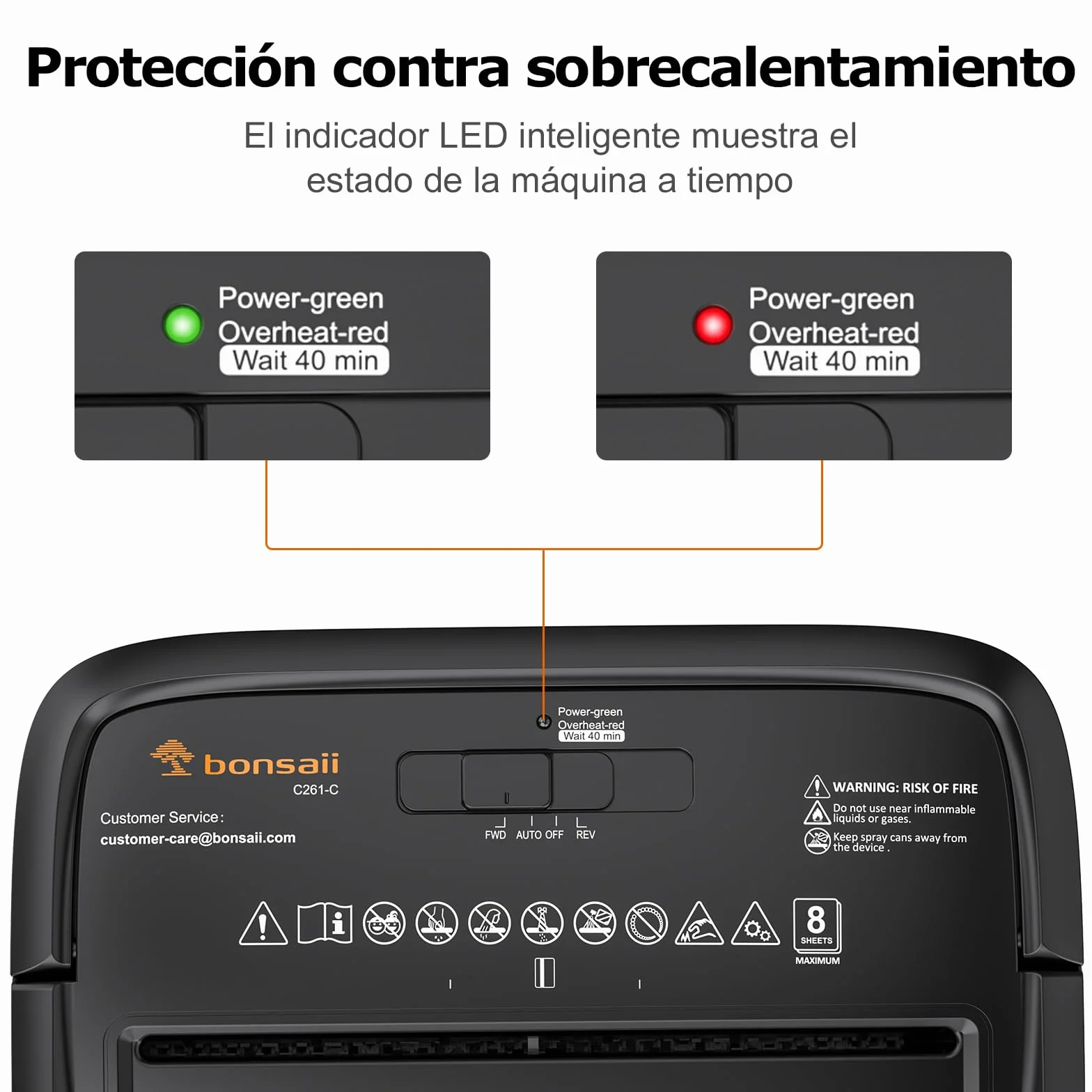 Bonsaii Trituradora de Papel 8 Hojas, Destructora de Papel para Oficina y Hogar, Nivel de Seguridad P-4, Corte Cruzado 5×14mm, Tritura Tarjetas de Crédito, Clips, Grapas, C261-C